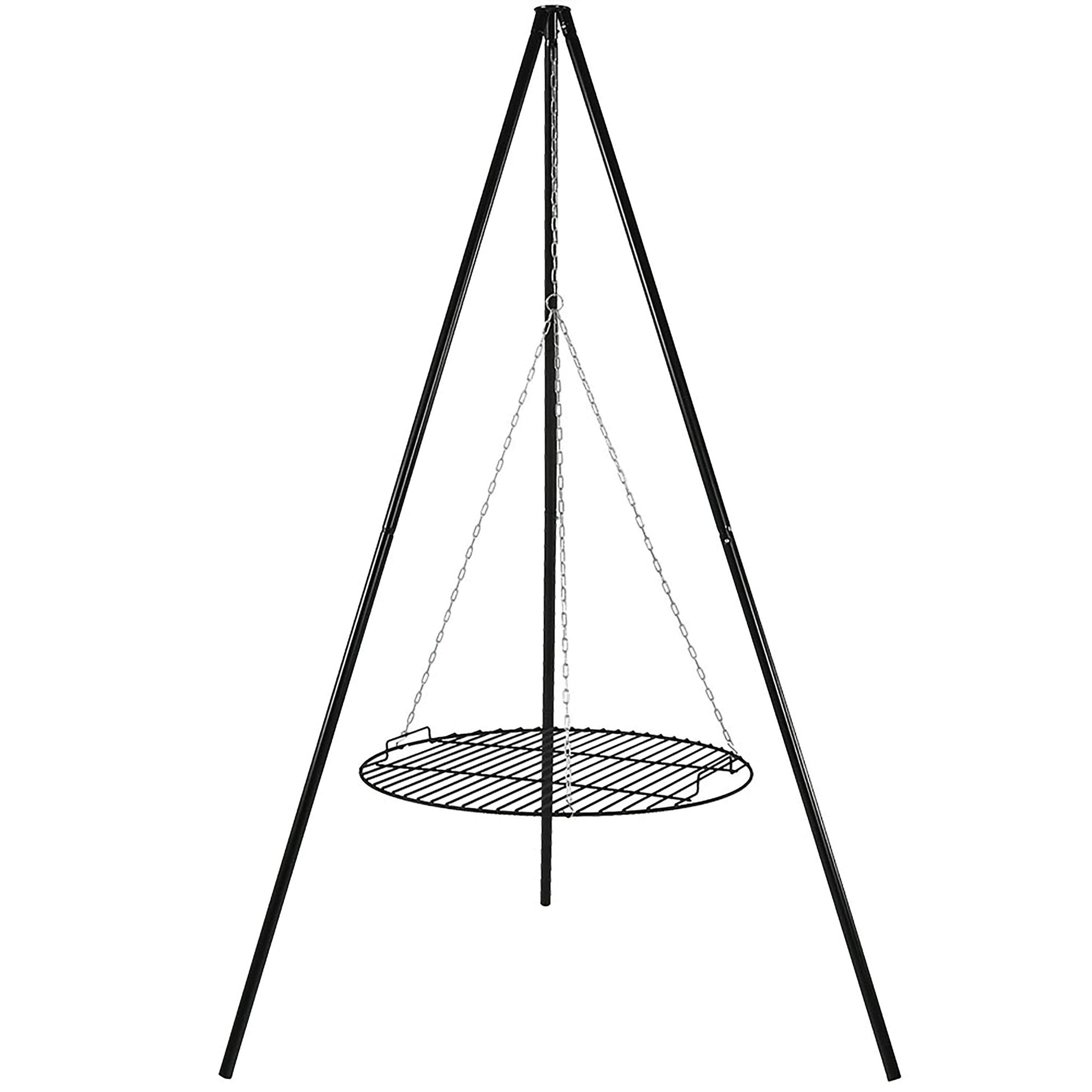 Front. Sunnydaze - Powder-Coated Steel Fire Pit Tripod Grilling Set for Cooking - Black.