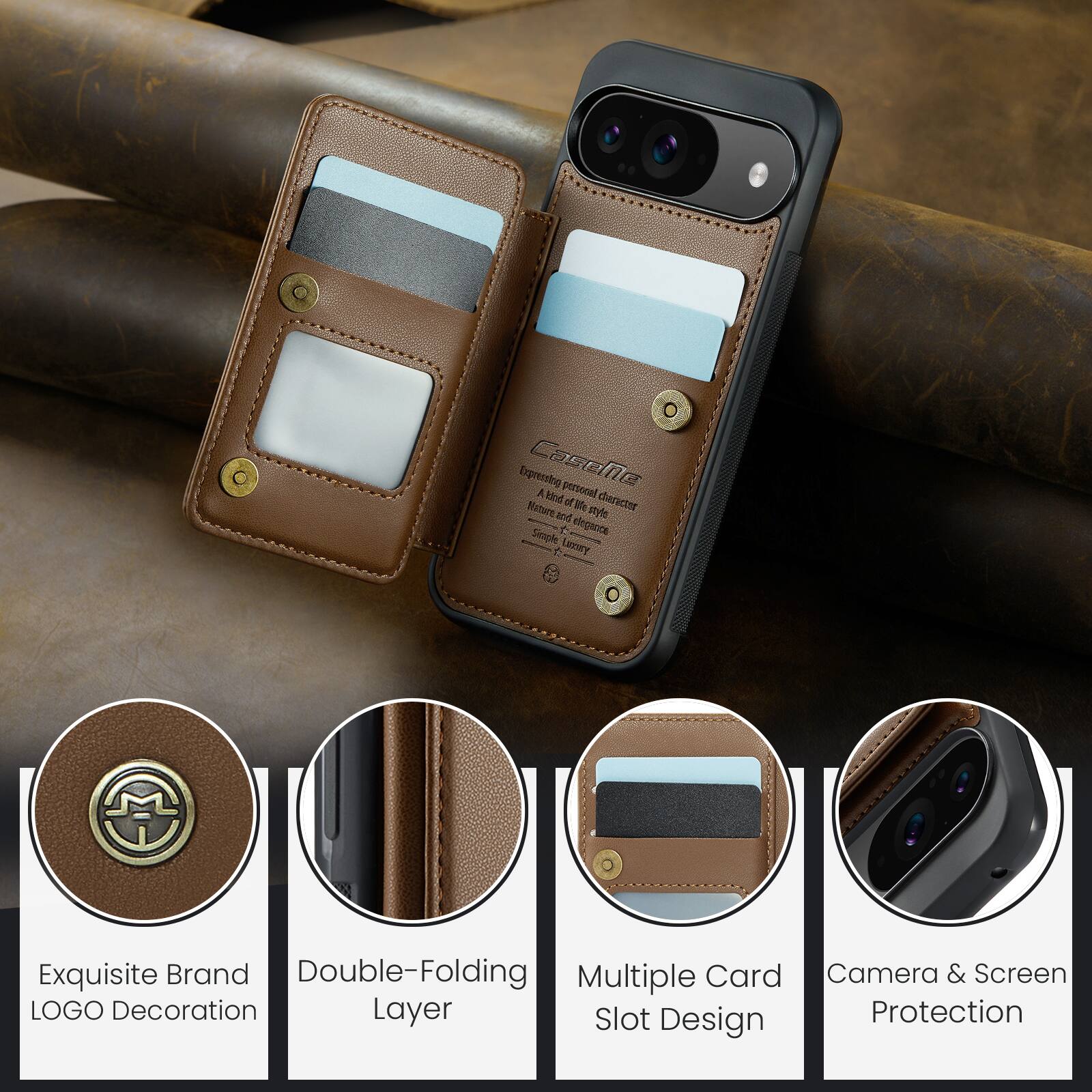 Expressing LaseNe personal F d Nature of myle her and Simple elegance C Lamery Exquisite Brand Double-Folding Multiple Card Camera & Screen LOGO Decoration Layer Slot Protection Design