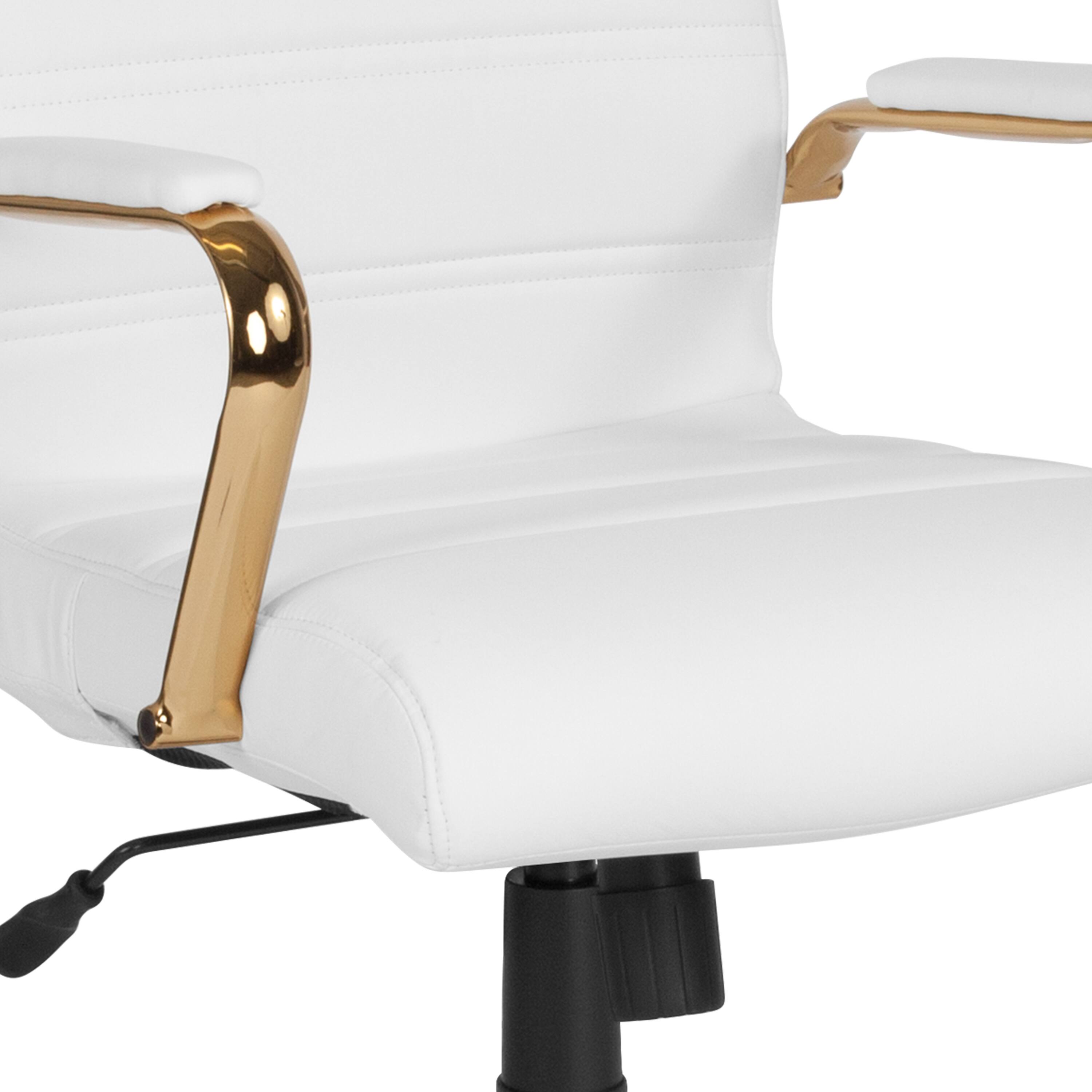 Alt View 9. Emma + Oliver - High Back Executive Swivel Office Chair with Metal Frame and Arms - White LeatherSoft/Gold Frame.
