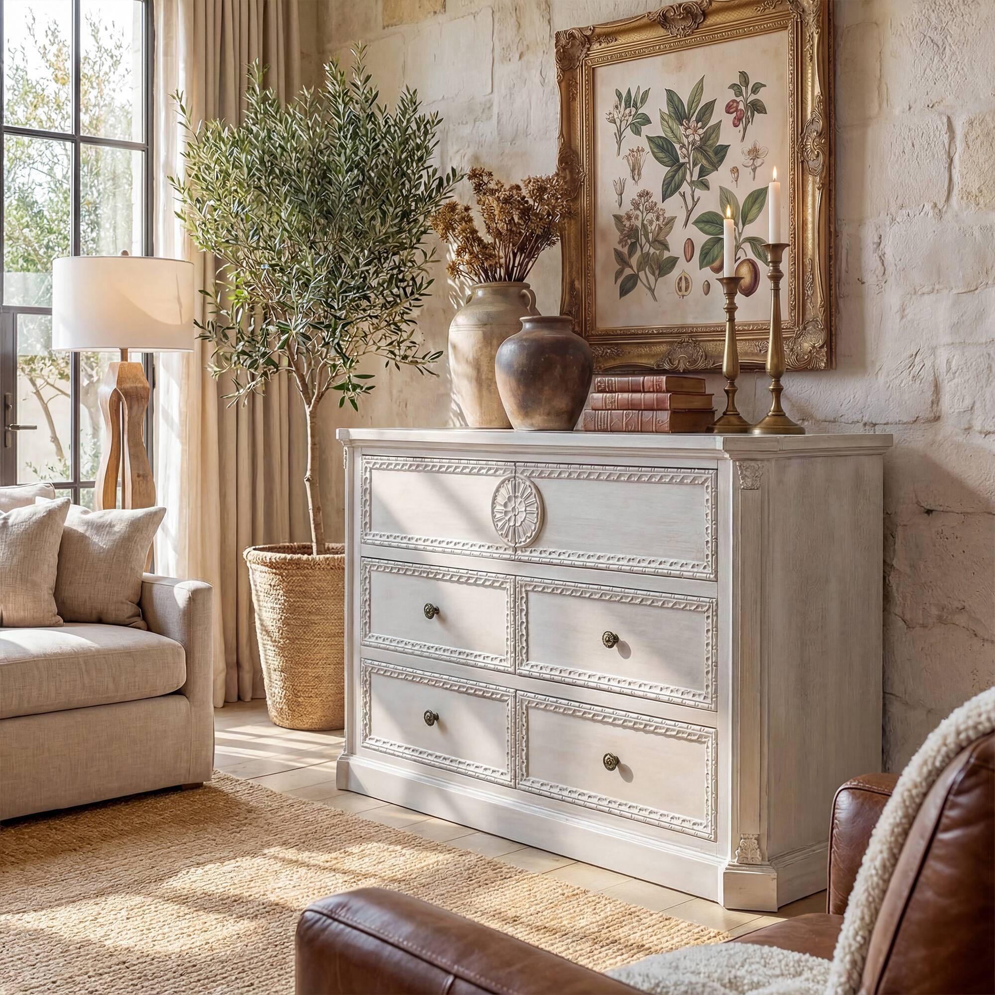 Alt View 1. Homsee - Fully Assembled Solid Wood 5 Drawer Dresser, Classic Vintage Chest of Drawers for Bedroom or Living Room - White.