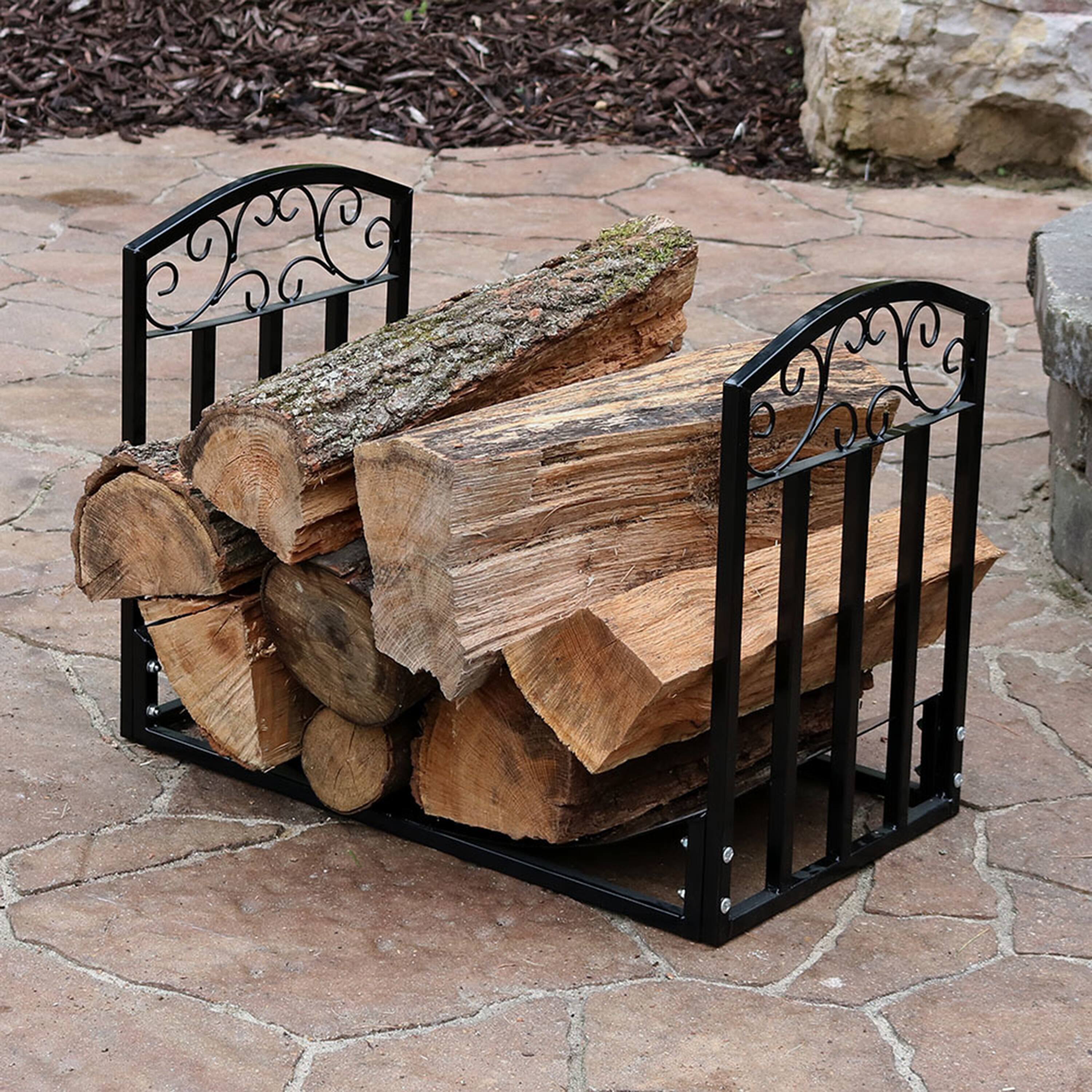 Alt View 1. Sunnydaze - 2 ft Designer Steel Firewood Log Rack - Black.