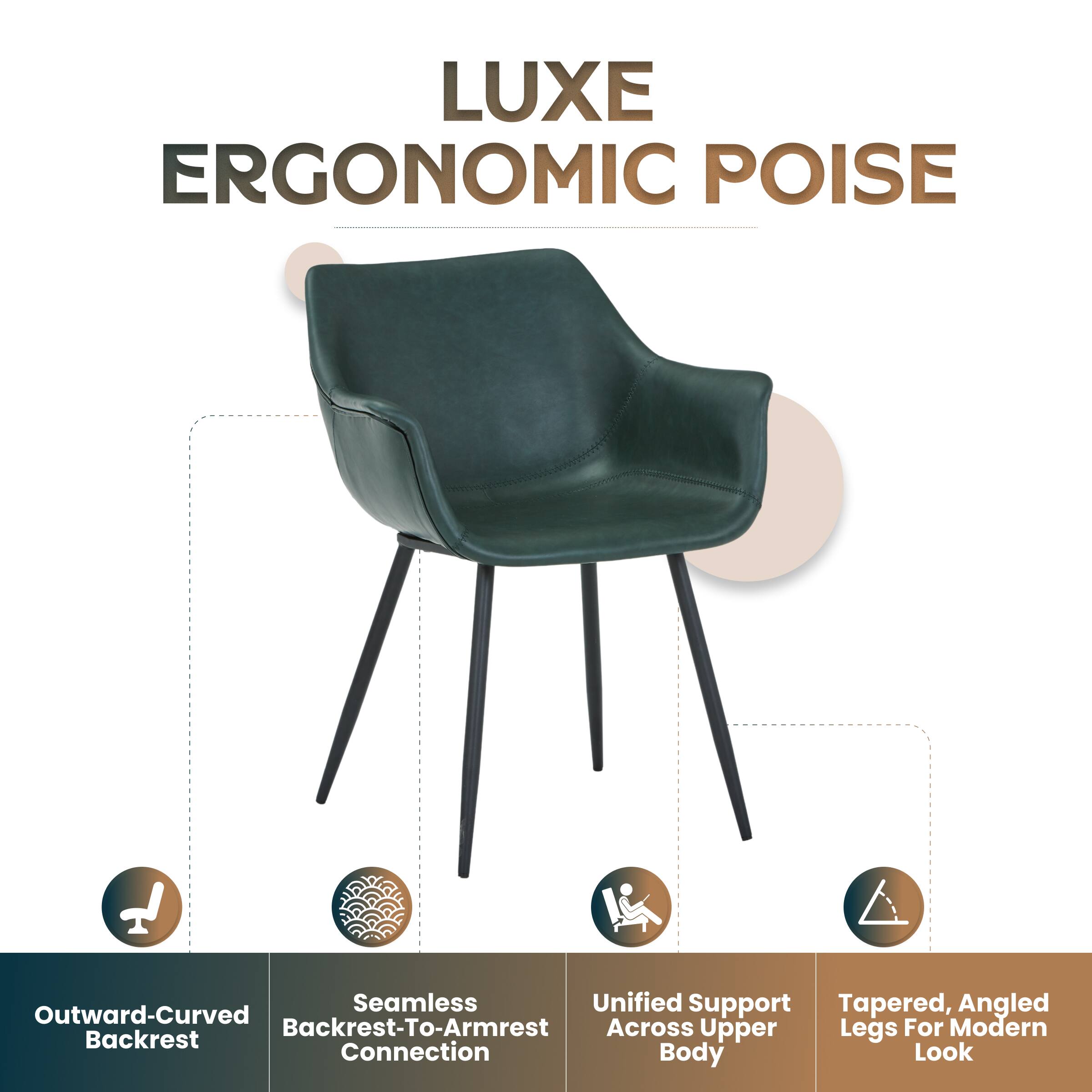 Luxe Ergonomic Poise I Seamless Unified Support Tapered, Angled Outward-Curved Backrest-To-Armrest Across Upper Legs For Modern Backrest Connection Body Look