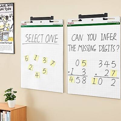 Sure, here is the corrected and grouped text from the image:

**Left Sheet:**
- **Title:** SELECT ONE
- **Numbers:** 6 1 3 7 2 5 4

**Right Sheet:**
- **Title:** CAN YOU INFER THE MISSING DIGITS?
- **Equations:**
  - 0 5 + 1 3 = 4 5 8
  - 3 4 5 + 2 7 = 1 0 2

**Additional Text:**
- **Top Left:** ACK, MOO
- **Top Right:** That Type
- **Bottom Left:** Cow That Type
- **Bottom Right:** Staples