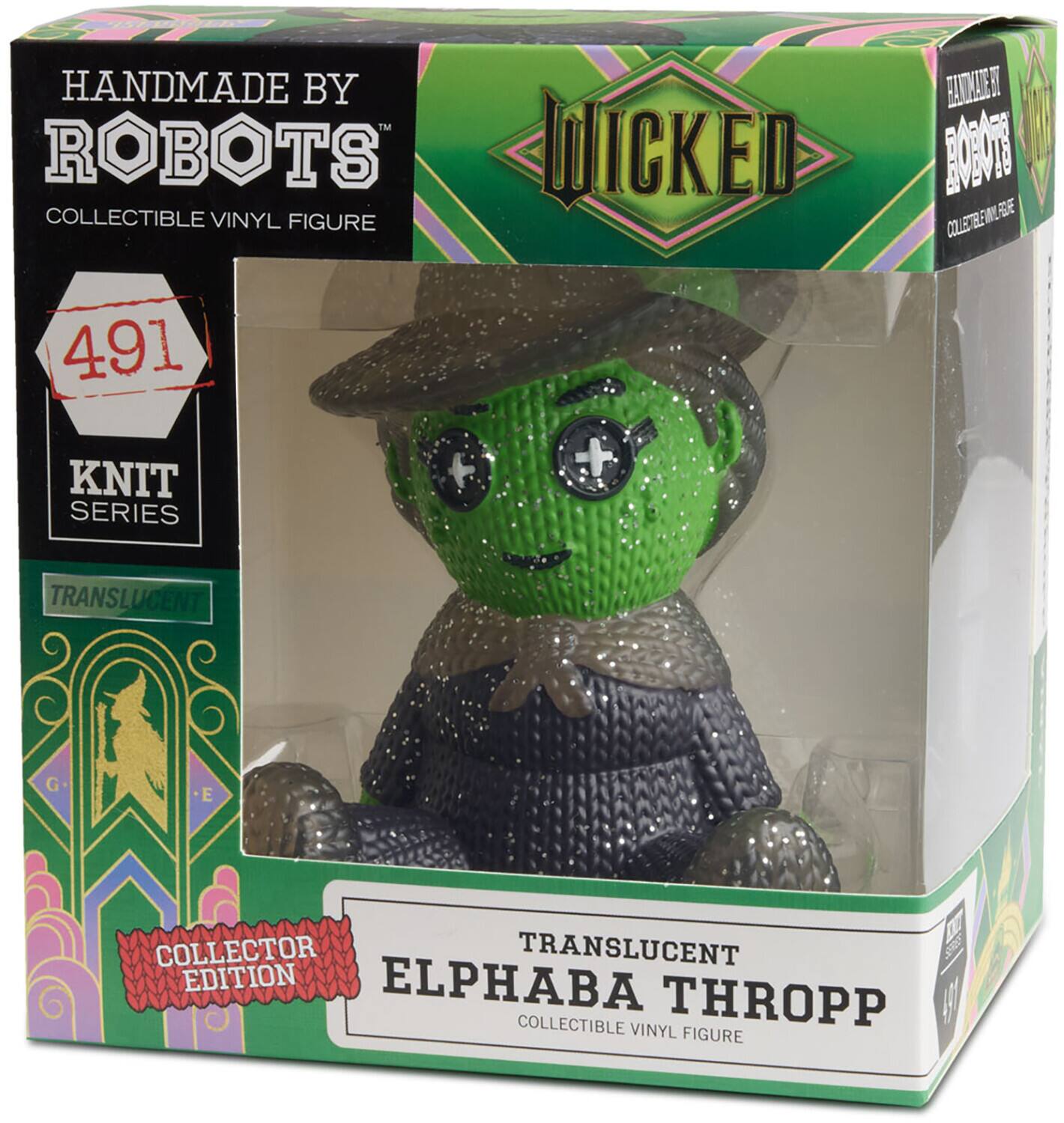 HANDMADE BY ROBOTS  
COLLECTIBLE VINYL FIGURE  

491  
KNIT SERIES  

WICKED  

TRANSLUCENT  
COLLECTOR EDITION  

ELPHABA THROPP  
COLLECTIBLE VINYL FIGURE