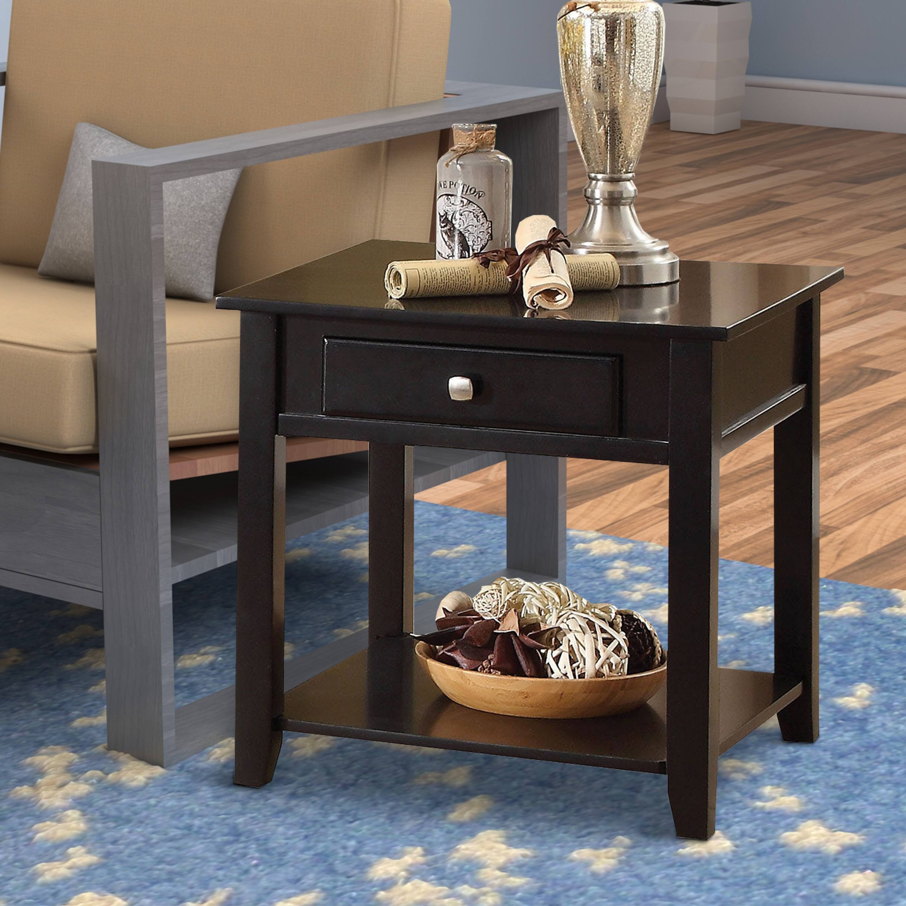 Alt View 5. Manhattan Lane - Wooden End Table with One Drawer and One Shelf - Black.