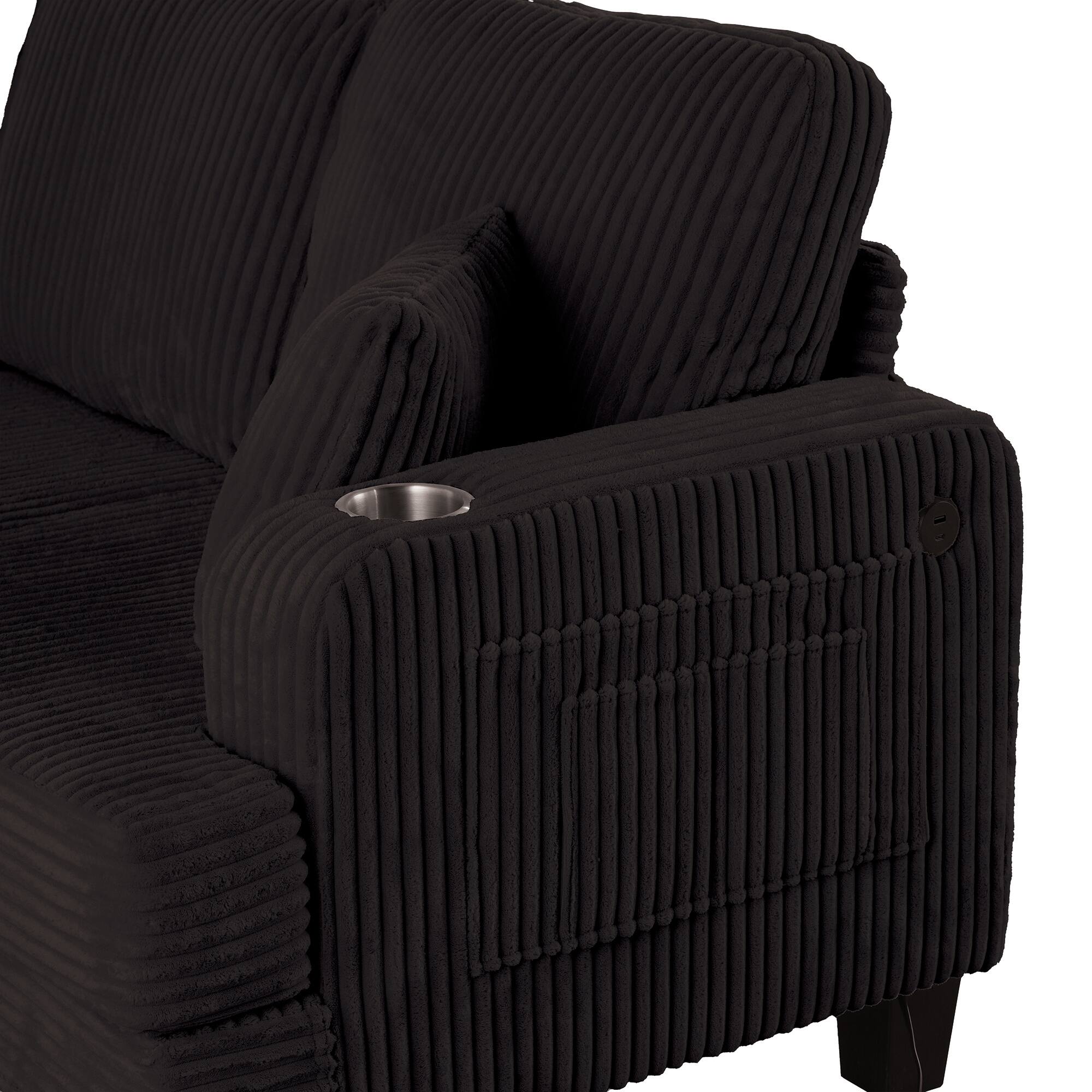 Angle. Vaczon - 2-Seater Loveseat Sofa with Cup Holders and 2 Throw Pillows for Living Room or Apartment - Black.