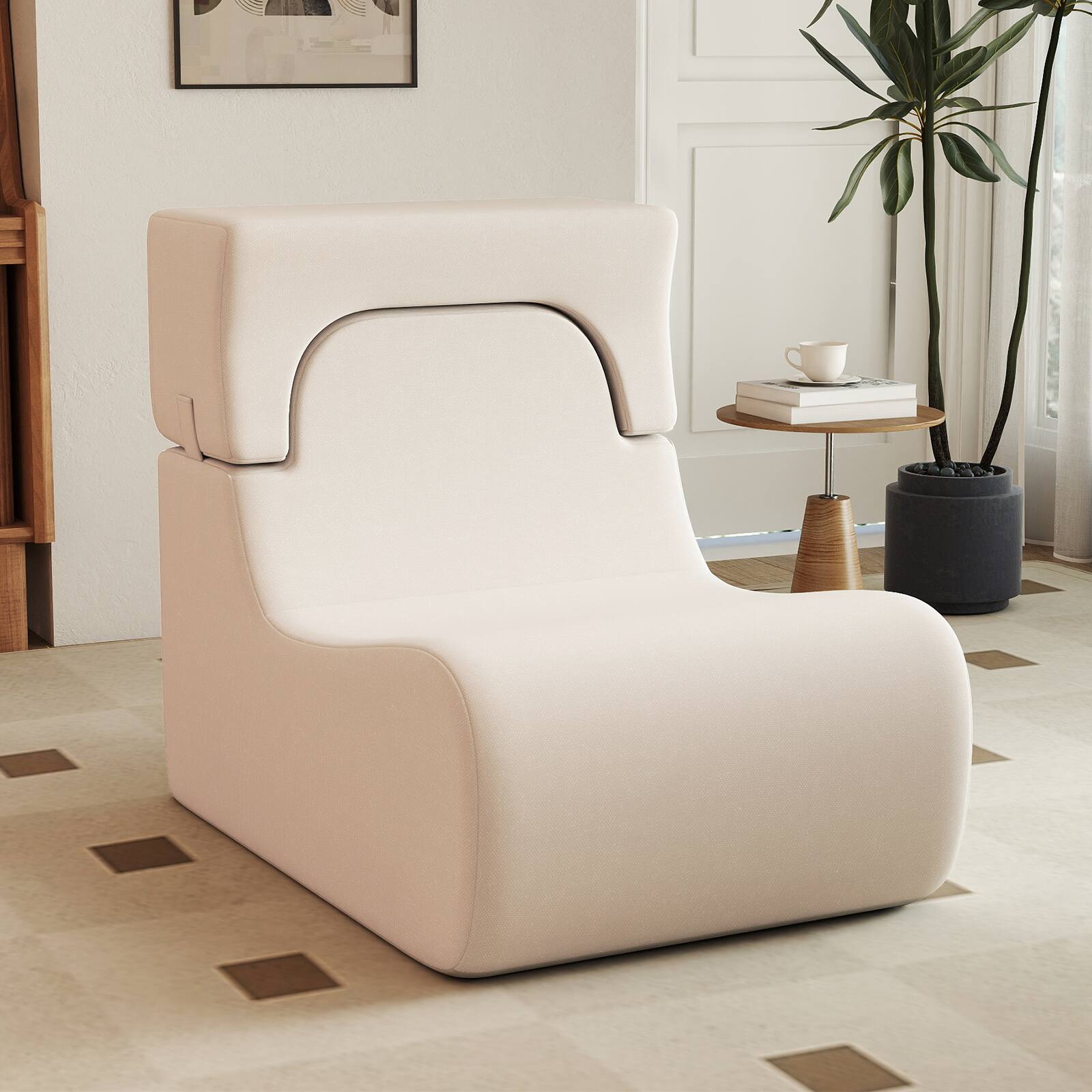Alt View 8. Gymax - Gymax Floor Chair w/ Detachable Headrest Washable Ice Velvet Cover & Sponge Filling Beige - Beige.
