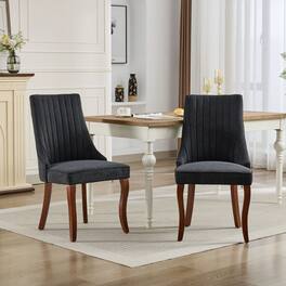 HTUTWOO - Fabric Dining Chairs with High Back & Curved Solid Wood Legs, Set of 2 for Dining Room, Kitchen, Home Use for Families - Black