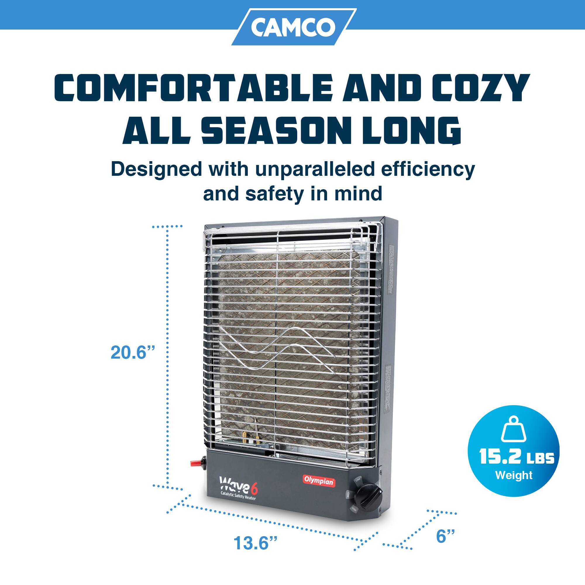 CAMCO COMFORTABLE AND COZY ALL SEASON LONG  
Designed with unparalleled efficiency and safety in mind  
20.6"  
13.6"  
6"  
15.2 LBS Weight