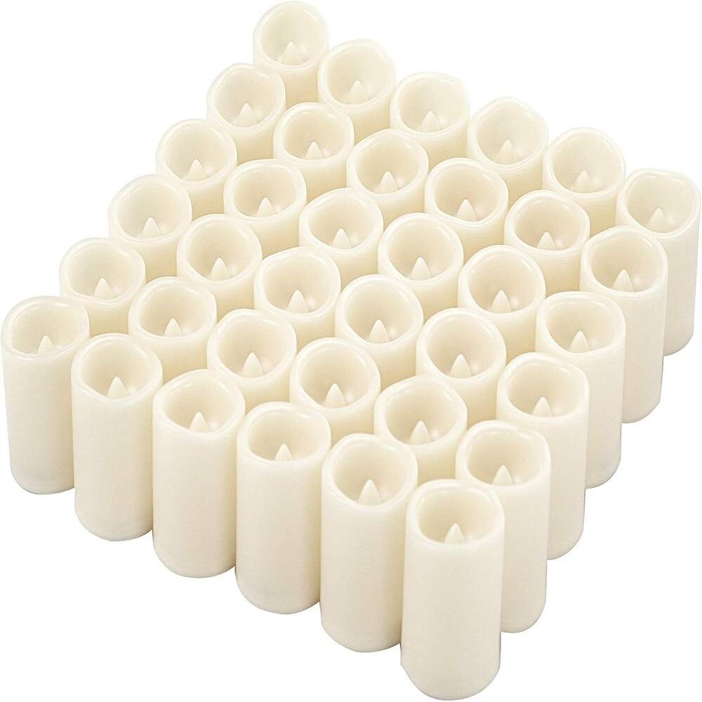 Front. RTMB - 36-Pc Flameless Votive Candles, White Plastic, Flickering LED, Battery-Operated.