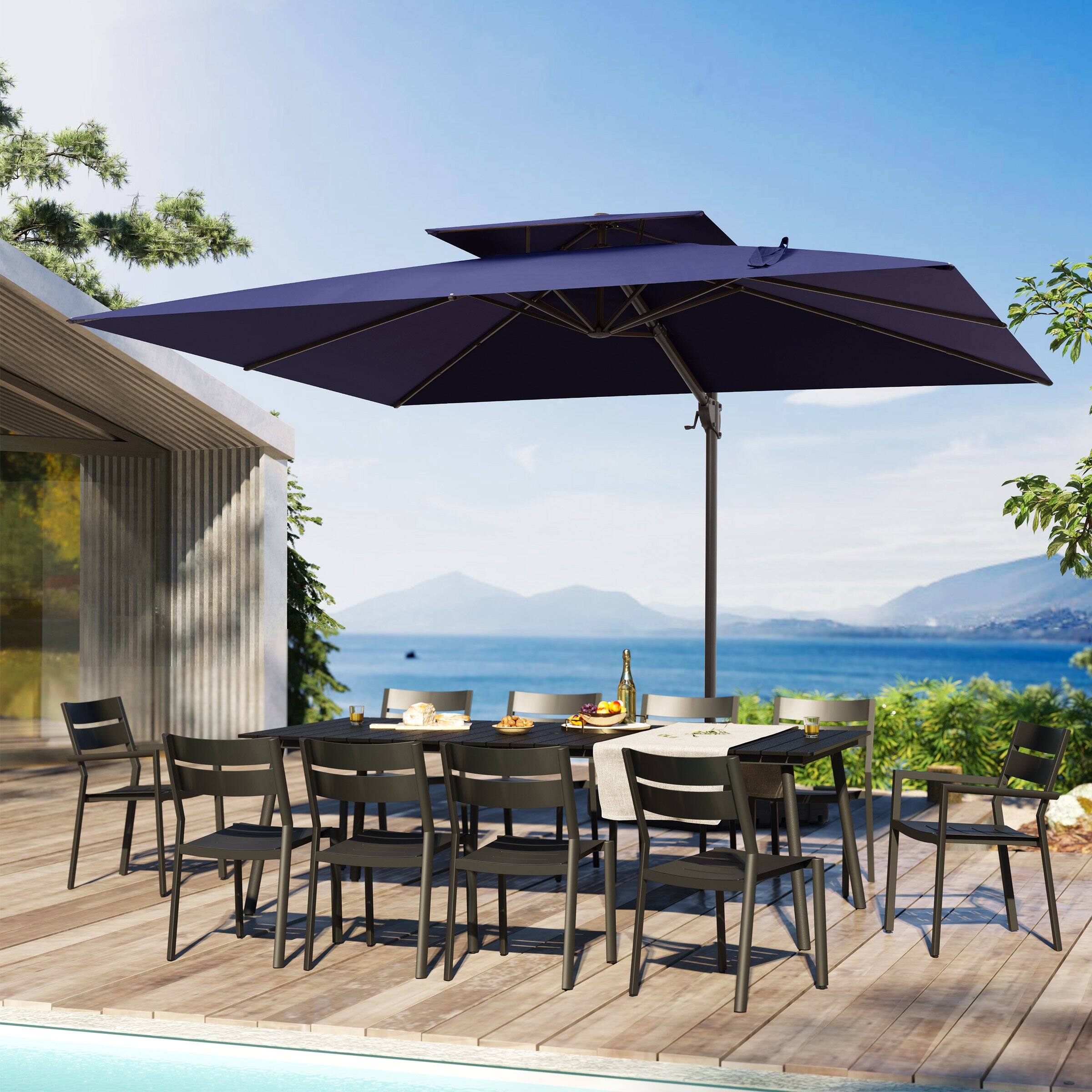 Alt View 8. Crestlive Products - Crestlive Products 11-ft Aluminum Navy Blue Slide-tilt Cantilever Patio Umbrella with Base - Navy blue.