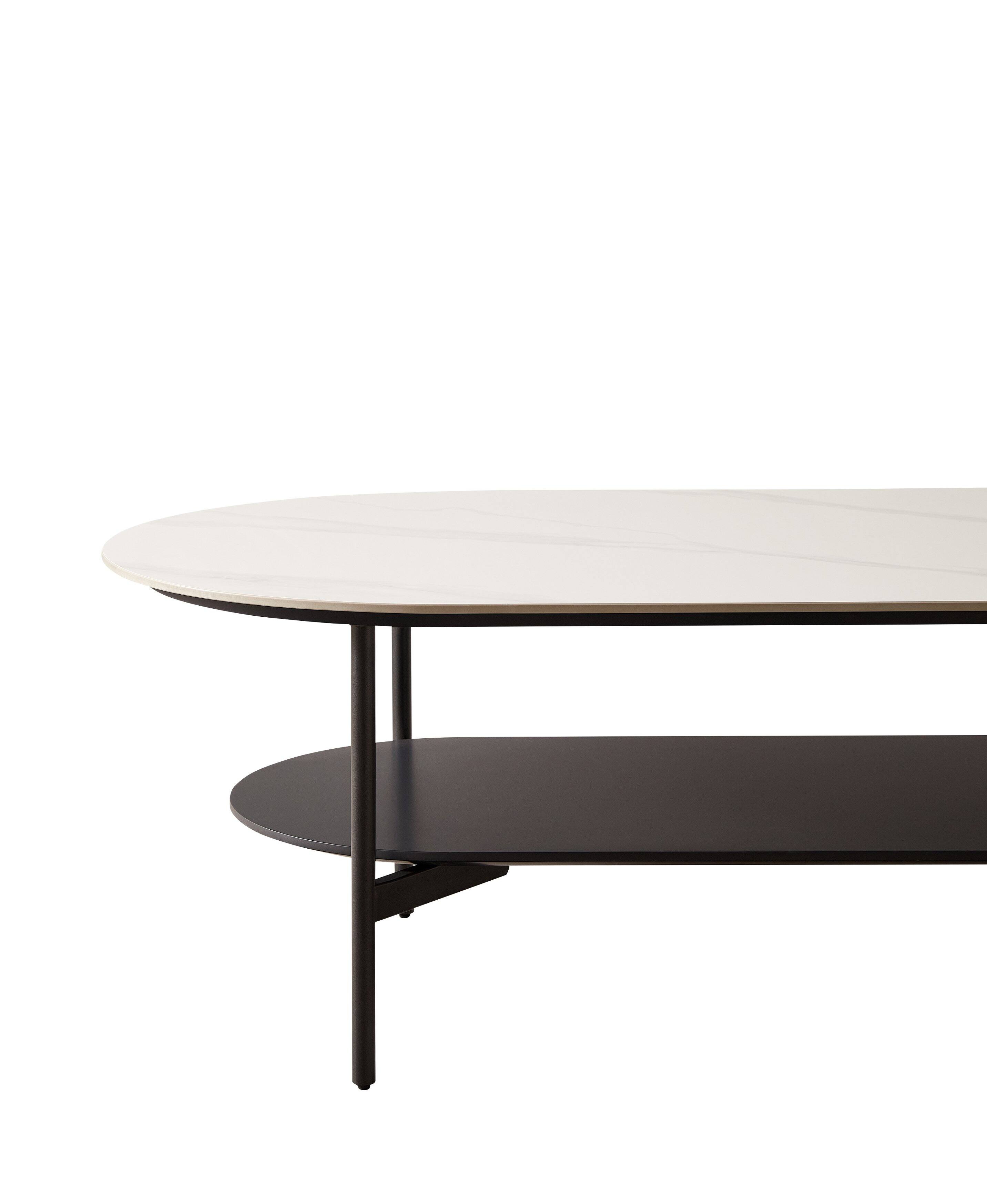 Alt View 4. Tiramisubest - Contemporary Coffee Table,Sintered Stone Surface with White Ceramic Finish,Double Layer,MDF Base Matte Dark Grey Shelf - White+gray.