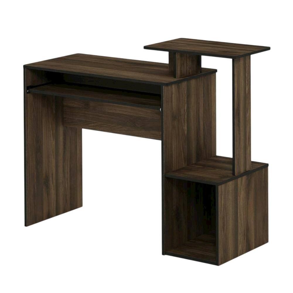 Back. BisonOffice - Wooden Home Office Desk with Storage Bin in Columbia Walnut Finish - Columbia Walnut/Dark Brown.