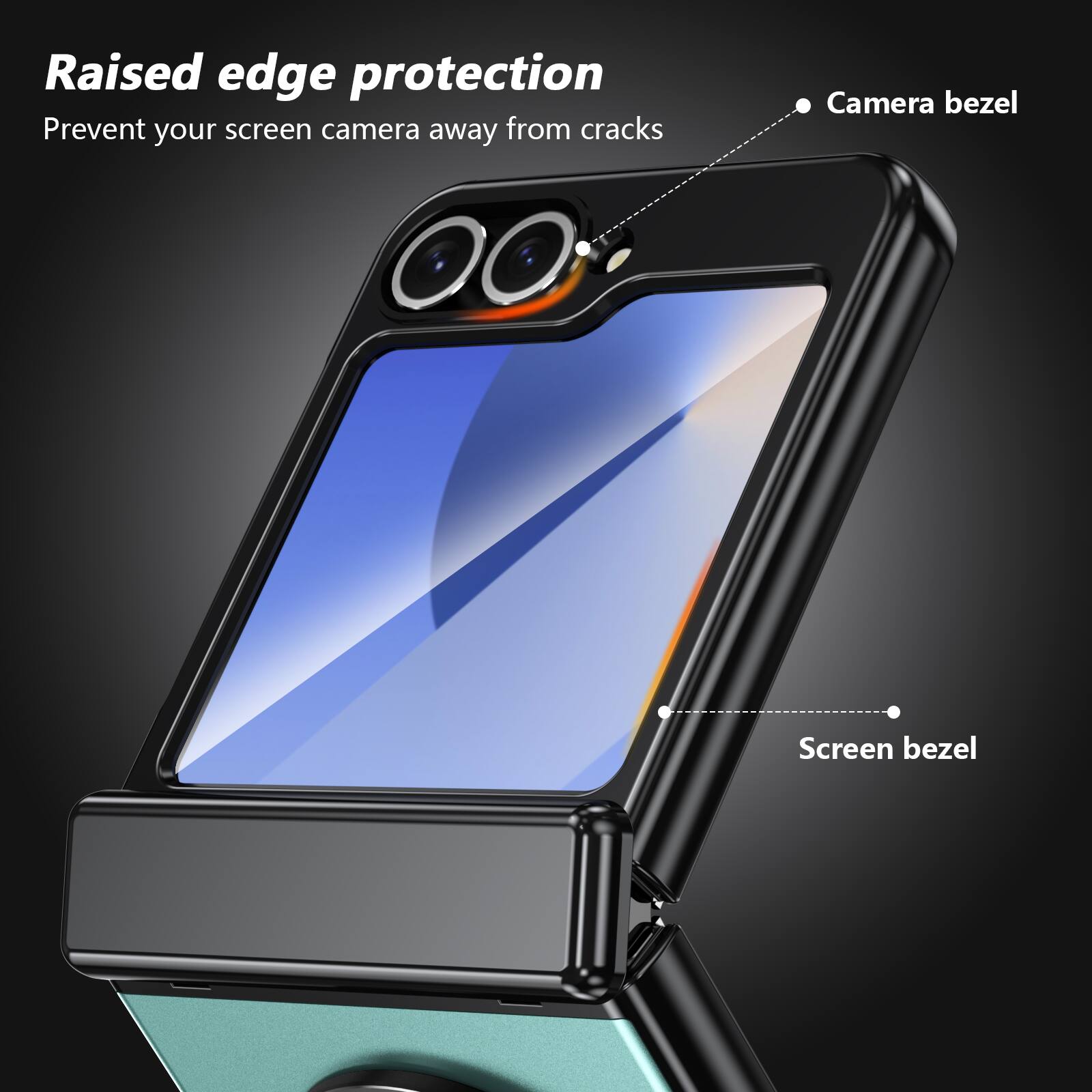 Raised edge protection  
Prevent your screen camera away from cracks  
Camera bezel  
Screen bezel