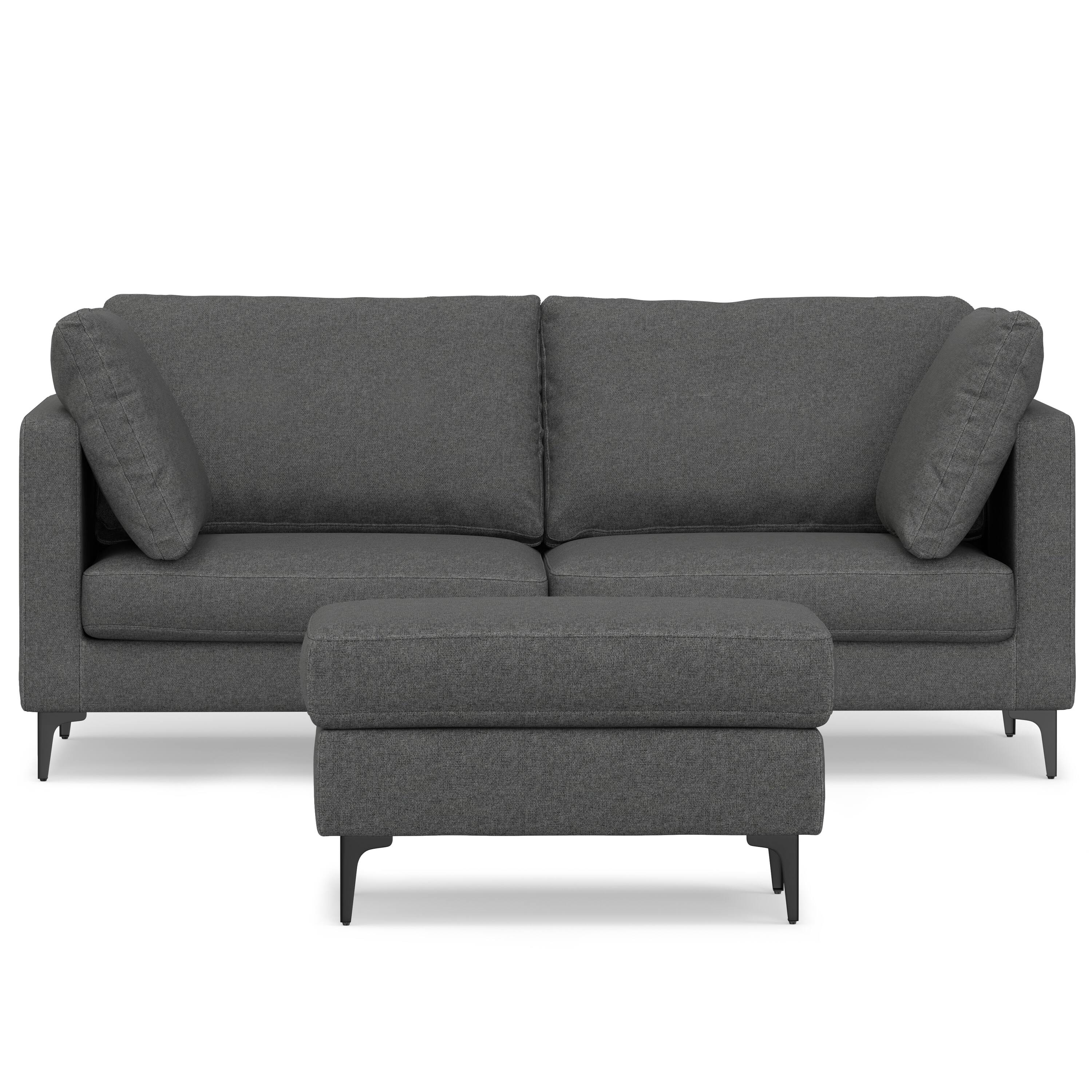 Left. Simpli Home - Ava 76-inch Sofa and Ottoman Set in Tightly Woven Performance Fabric - Pebble Grey.