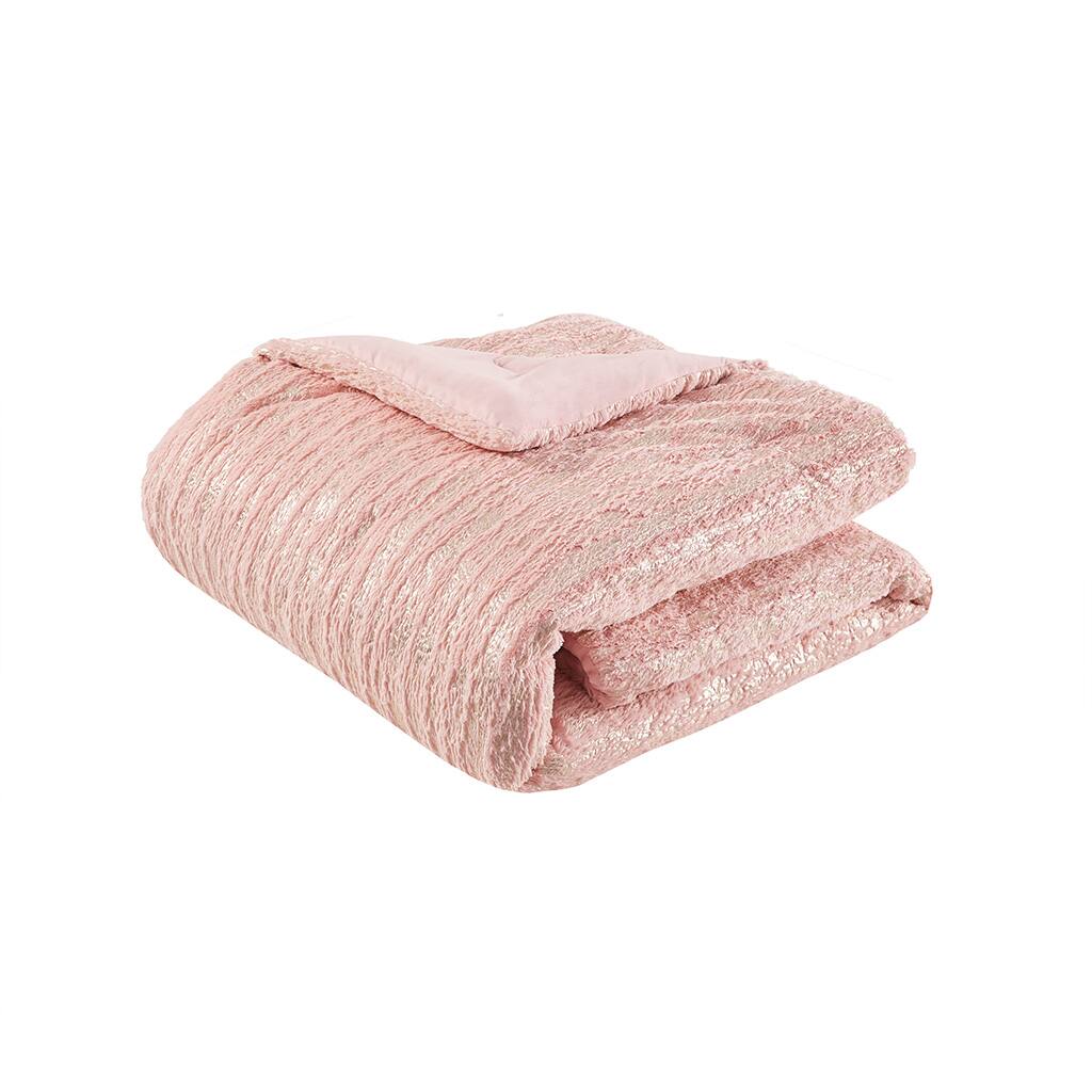 Alt View 4. Gracie Mills - Gracie Mills Maelona Metallic Print Faux Fur Comforter Set - Blush/Gold.