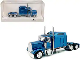 HO Logistics Replicas - Kenworth W900L Truck Tractor with Sleeper Cab Blue Metallic 1/87 (HO) Scale Plastic Model Car by HO Logistics
