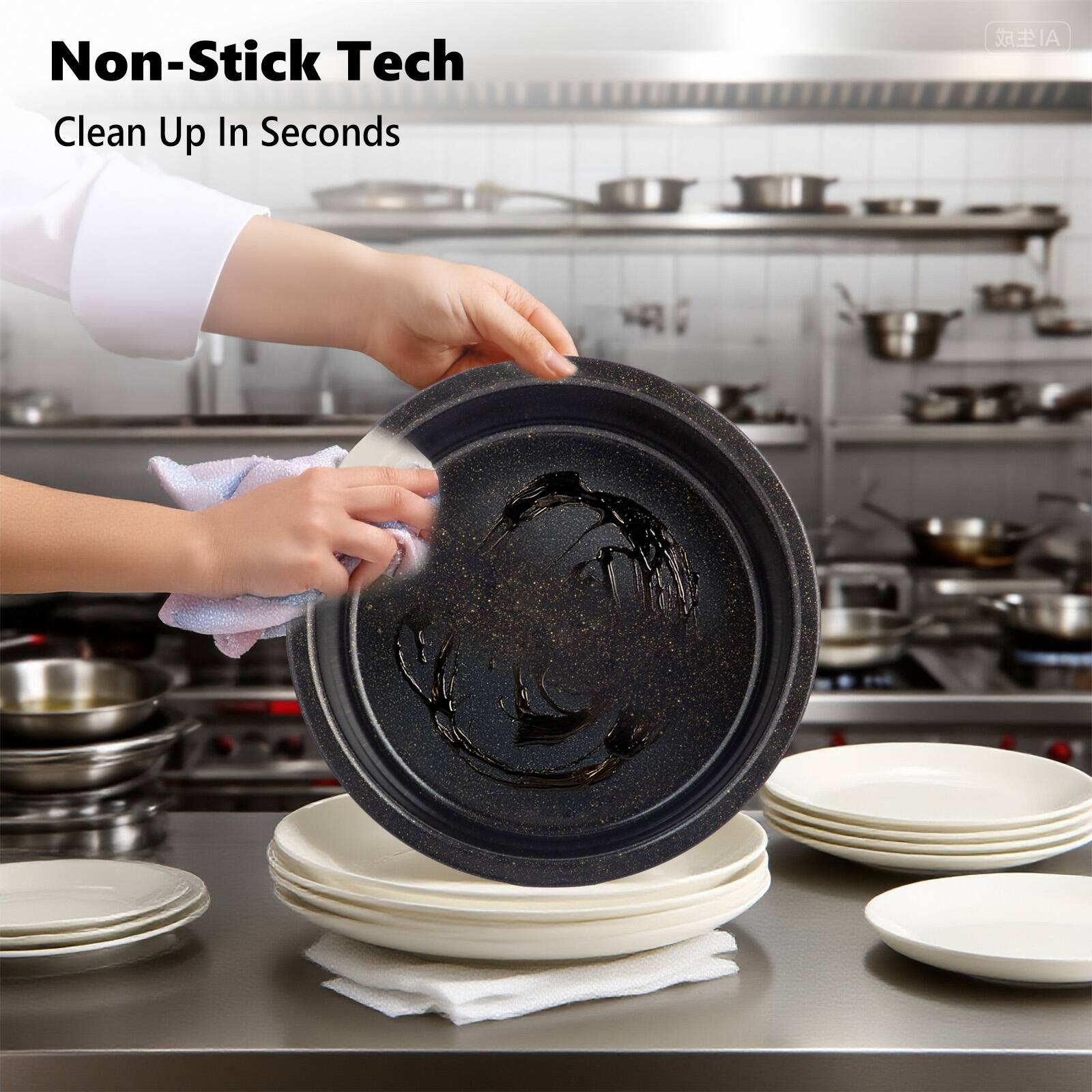 Non-Stick Tech  
Clean Up In Seconds