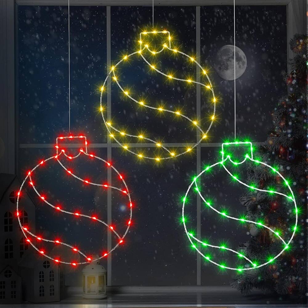 Front. RTMB - 3-Pack 11.8" LED Lighted Window Balls, 50 Bulbs, Red/Green/Gold Indoor Decor - multicolor.