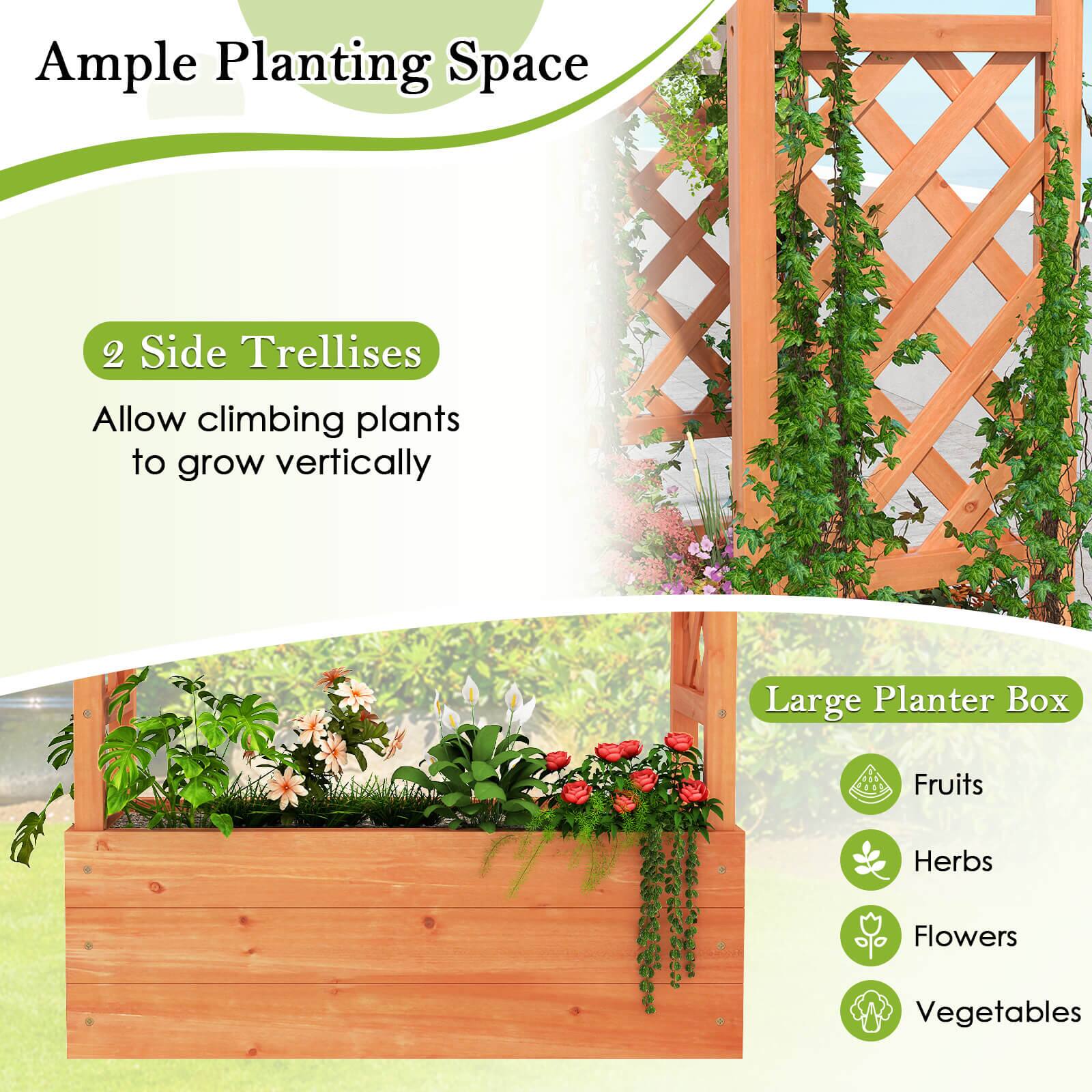 Ample Planting Space: 2 Side Trellises Allow climbing plants to grow vertically Large Planter Box Fruits Herbs Flowers Vegetables