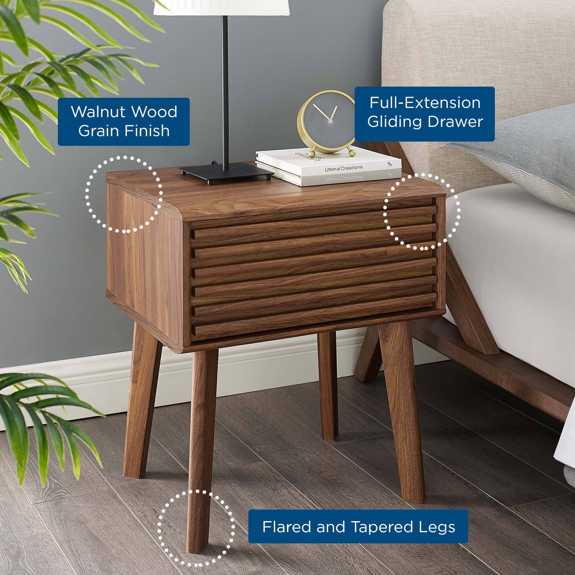 Walnut Wood Grain Finish  
Full-Extension Gliding Drawer  
Flared and Tapered Legs