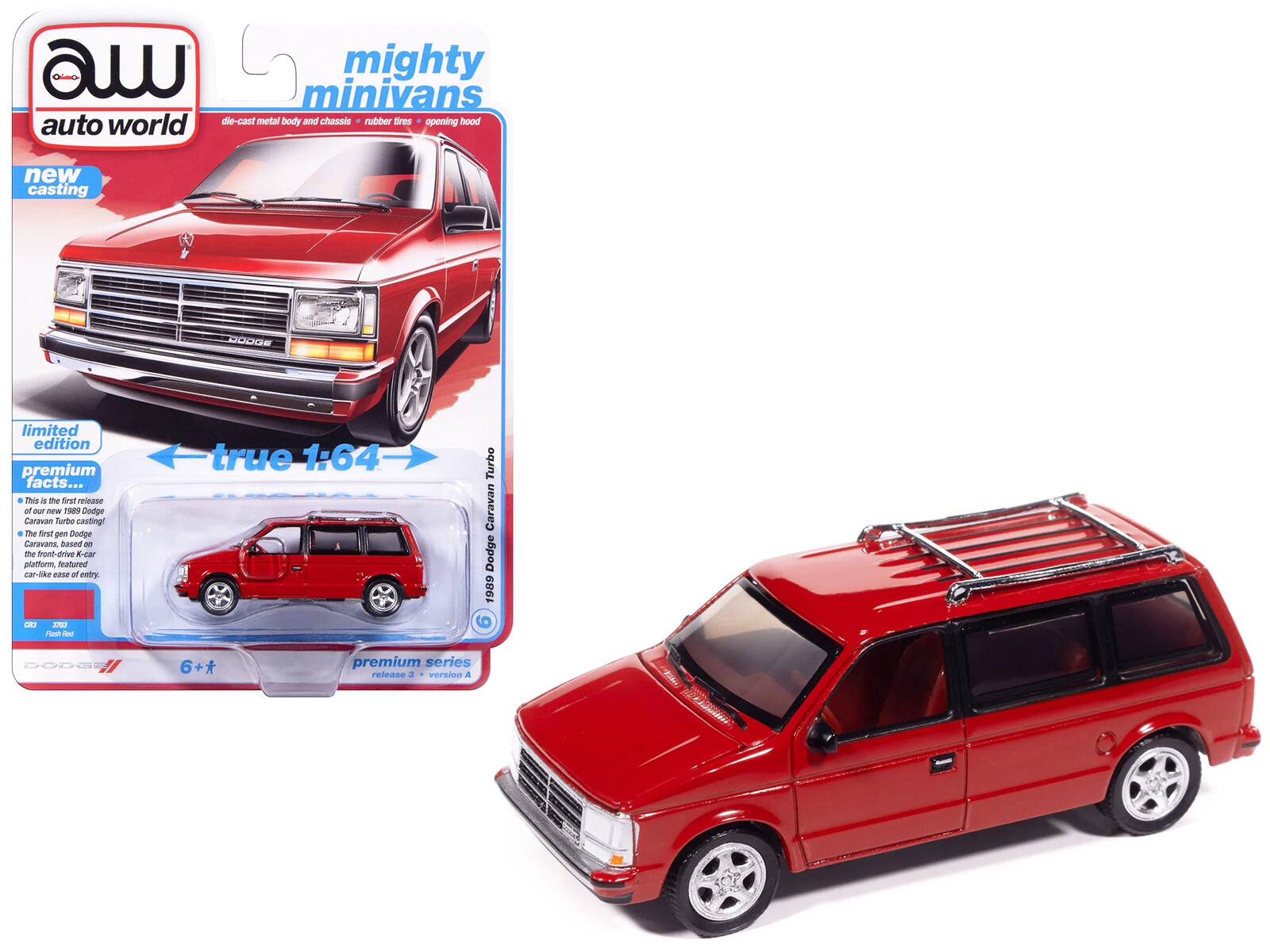 "Autoworld - 1989 Dodge Caravan Turbo Van Flash Red ""Mighty Minivans"" Series 1/64 Diecast Model Car by Auto World" price history on PriceWatchPro