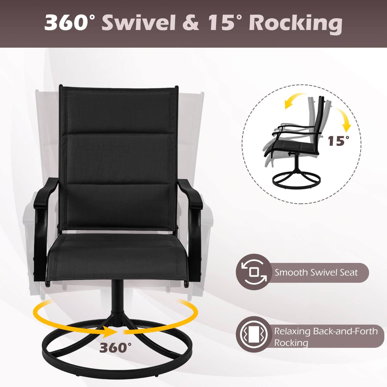 360° Swivel & 15° Rocking

Smooth Swivel Seat

Relaxing Back-and-Forth Rocking