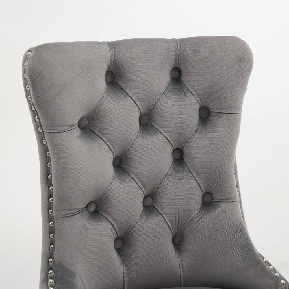 Alt View 4. Loheer - Loheer Velvet Dining Chairs Set of 2 Tufted Solid Wood Light Gray - Light Gray.