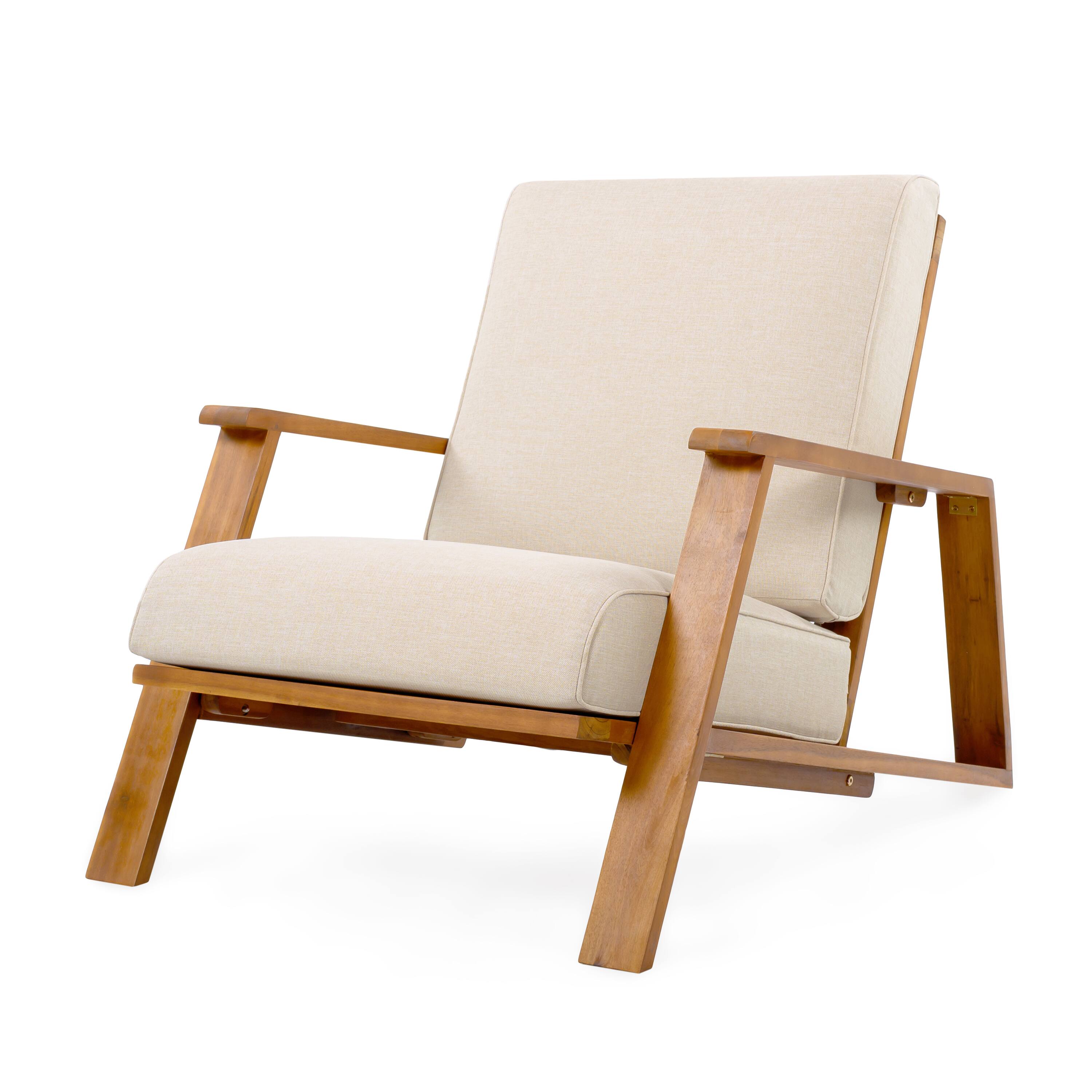 Left. Mondawe - Outdoor Club Chair with Cushion and Acacia Wood Frame - Beige+Natural.