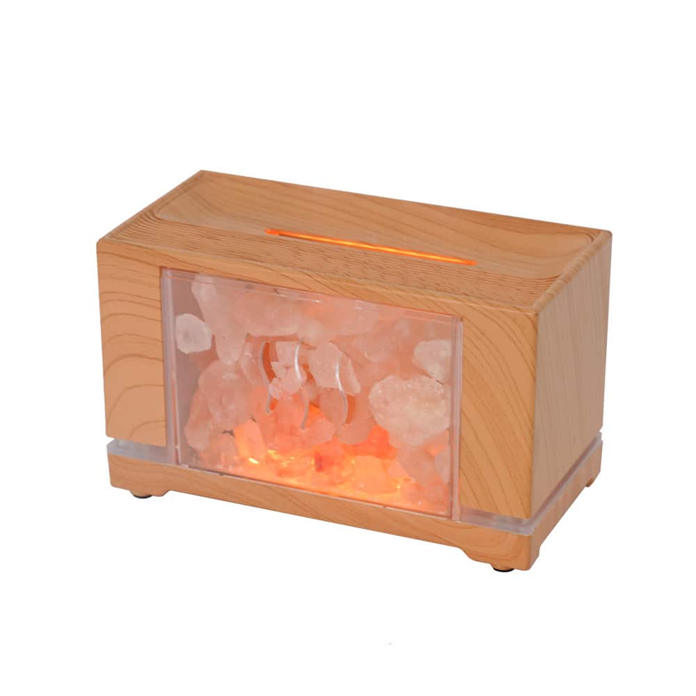 Cluzine - Humidifier 7-Color Ambient Light Sleep Companion Bedroom Bedside Flame Fireplace Aroma Diffuser - Wood