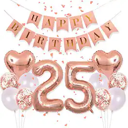 Vulpecula Spade - Birthday Decorations Happy Birthday Banner 40inch Number 25 Balloons Confetti Balloons 1" in - Rose Gold