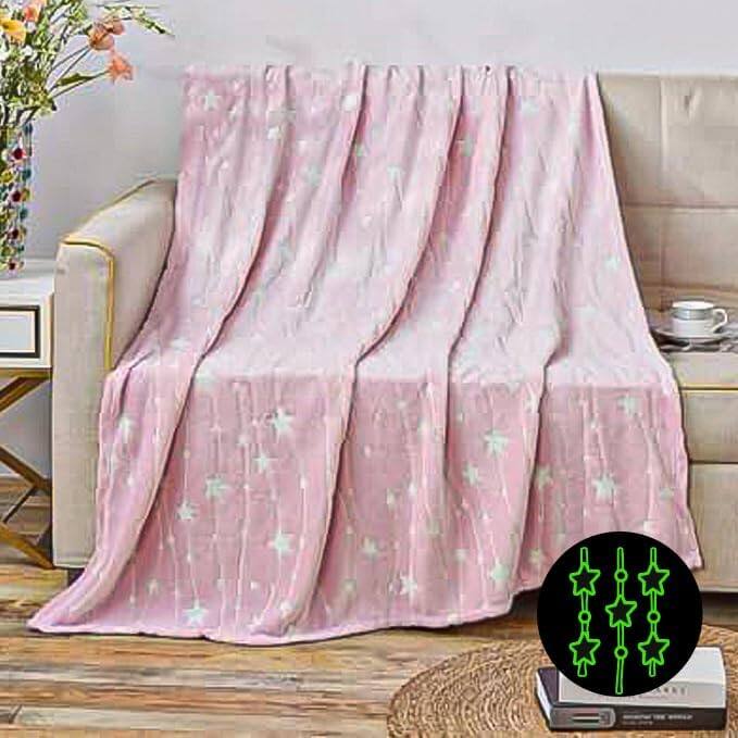 Alt View 4. Noble House - Plazatex Star Light Soft & Cozy Glow in the Dark Throw Blanket Ideal for Bedroom & Living Room Decor 50"x60" Pink - Pink.