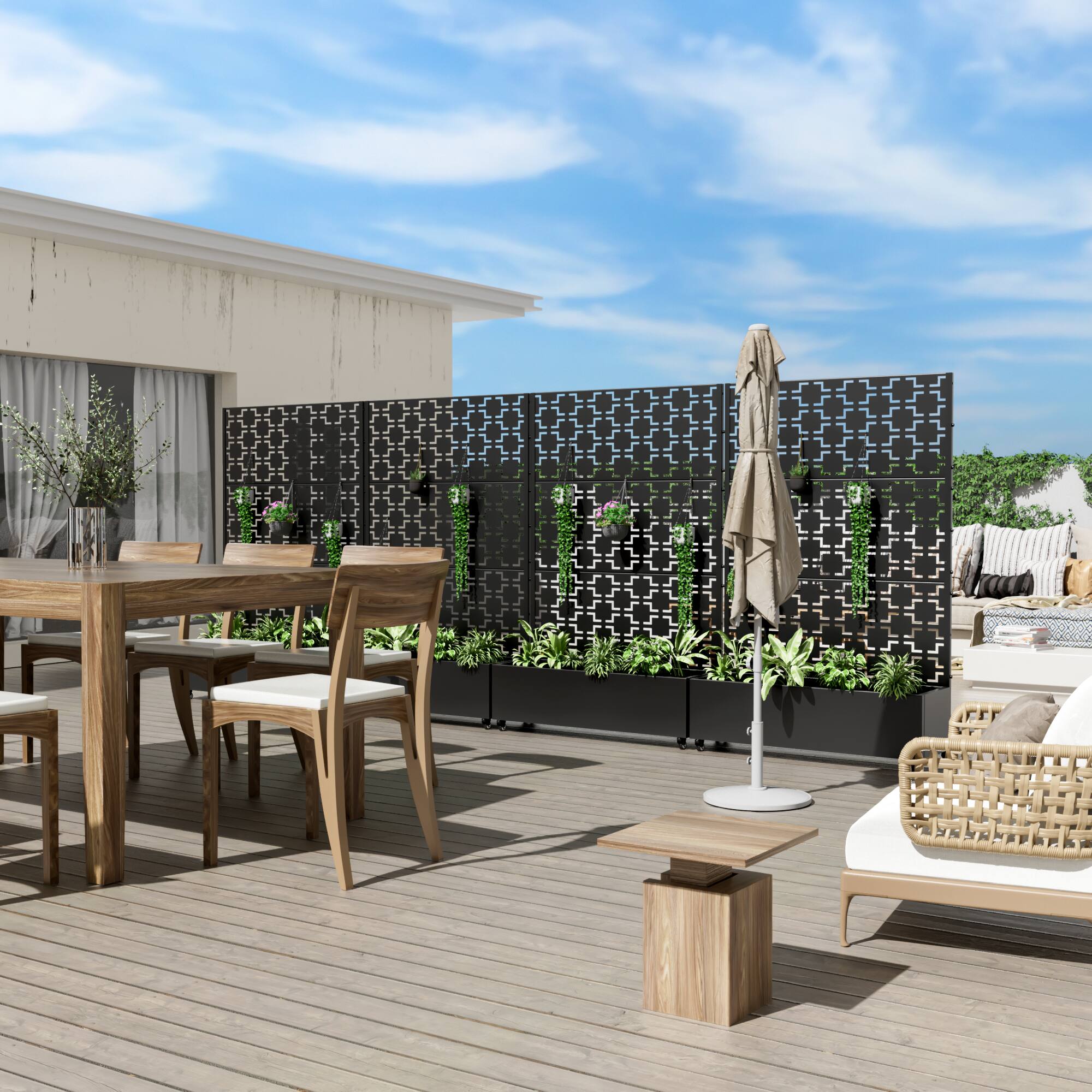 Alt View 2. PexFix - 72 in. H x 47 in. W Grid Pattern Rectangle Metal Planter Box Raised Garden Beds with Trellis-Ideal for Balcony - Black.