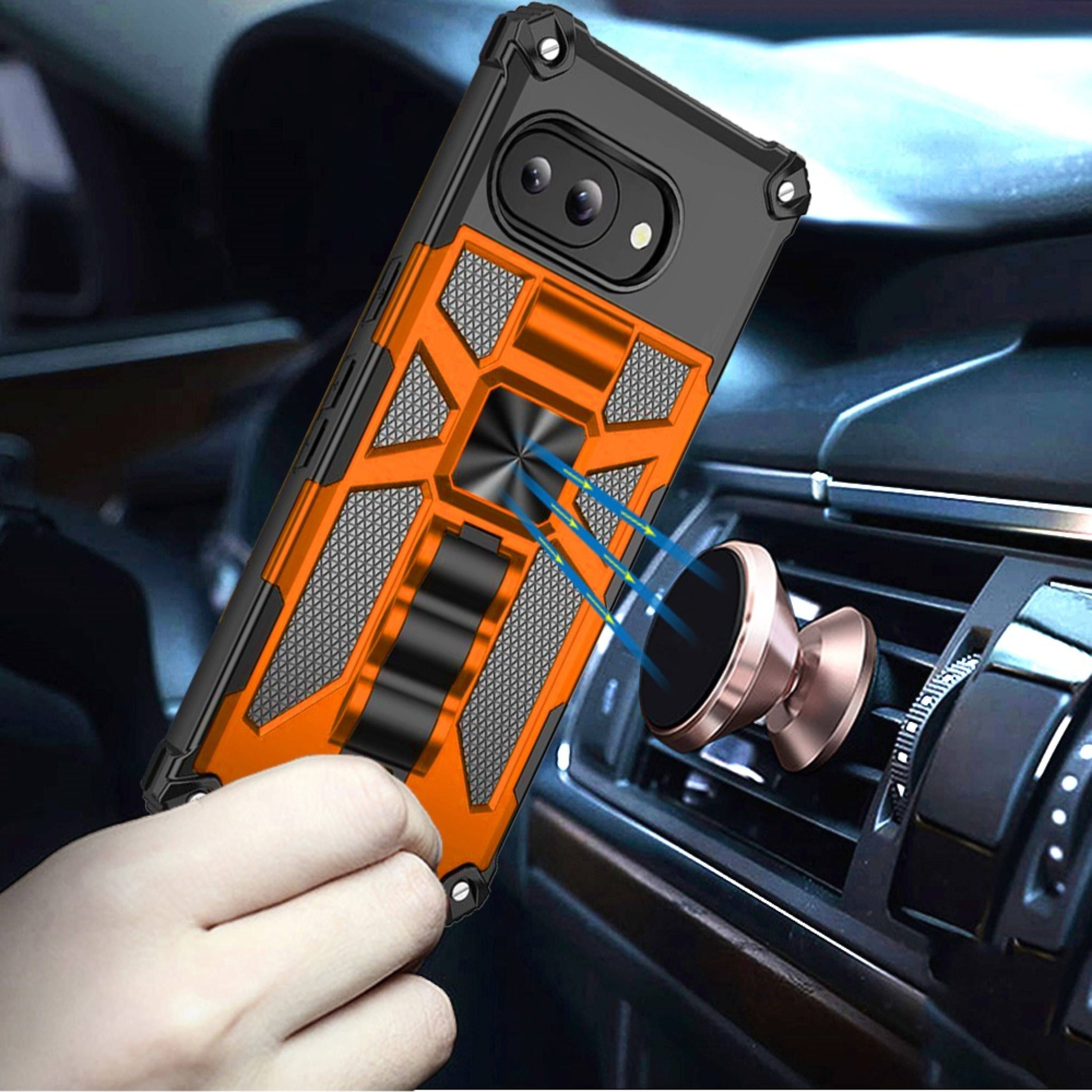Angle. Kitcheniva - Shockproof Modern Stand Metal Plate With Tempered Glass For Google Pixel 10a Cosmic Orange - Cosmic Orange.