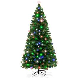 Best Choice Products - 6ft Pre-Lit Fiber Optic Artificial Pine Christmas Tree w/ 230 Multicolored LED Lights, 8 Sequences - Green