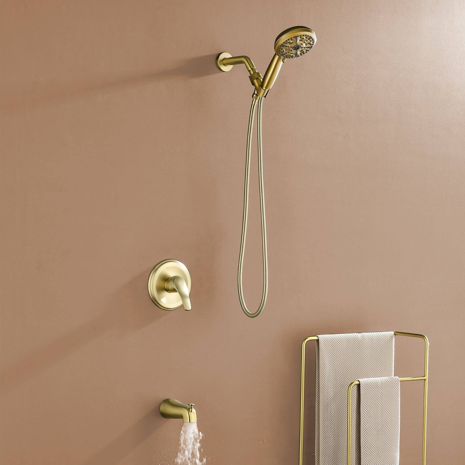 Alt View 3. Boyel Living - Brushed Gold Shower Set with 10 Function Handheld Shower and cUPC Pressure Balance Valve - Brushed Gold.