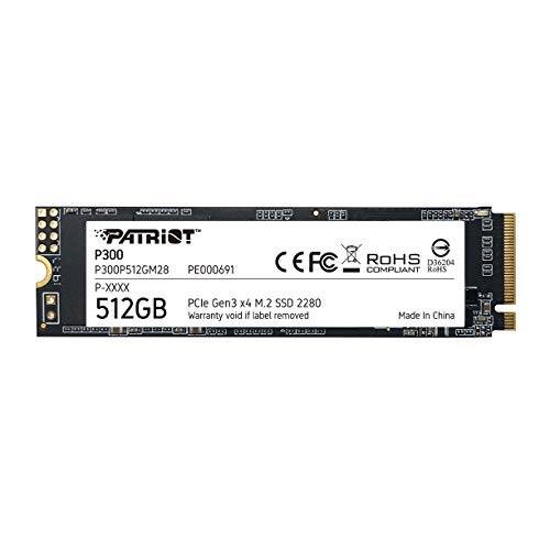 PATRIOT  
P300  
P300PS1GM28  
PE000691  
512GB  
PCle Gen3 x4 M.2 SSD 2280  
Warranty void if label removed  
Made in China  

CE FC  
RoHS  
D36204