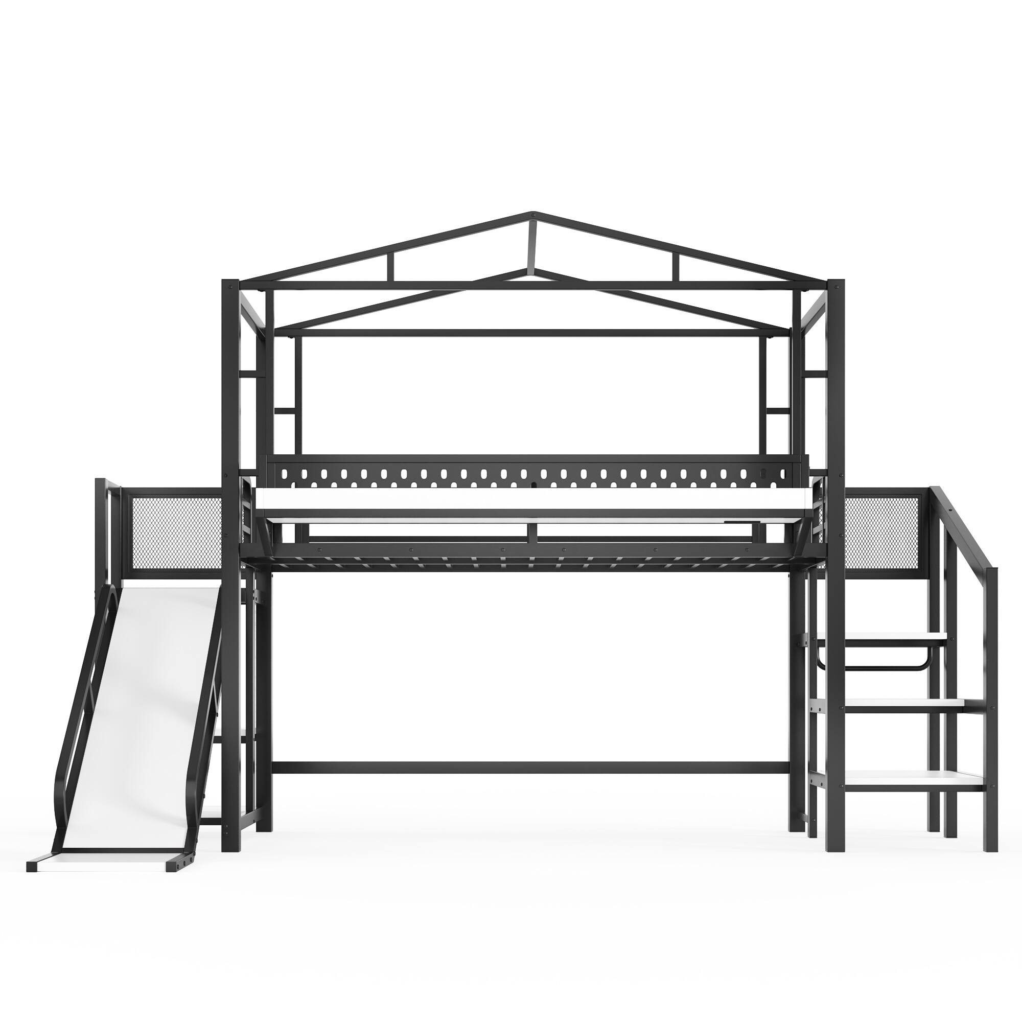 Alt View 7. Boyel Living - Twin Size Loft Bed with Storage Stairs Shelves and Built in Wardrobe Metal Loft Bed Frame - Black.