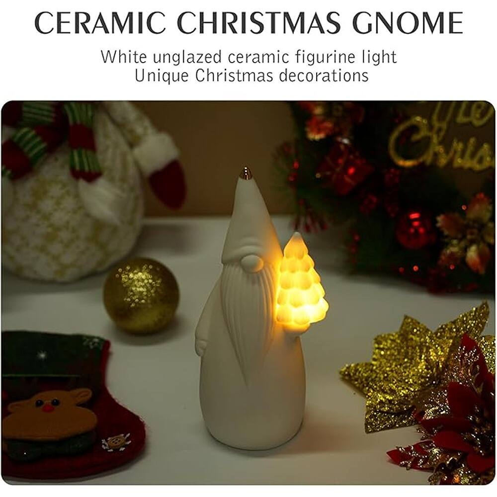 CERAMIC CHRISTMAS GNOME

White unglazed ceramic figurine light  
Unique Christmas decorations