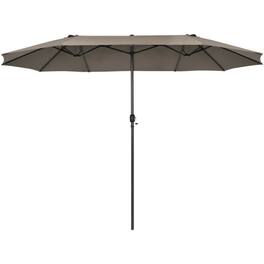 Mondawe - 15 Feet Patio Double-Sided Umbrella with Hand-Crank System - Brown