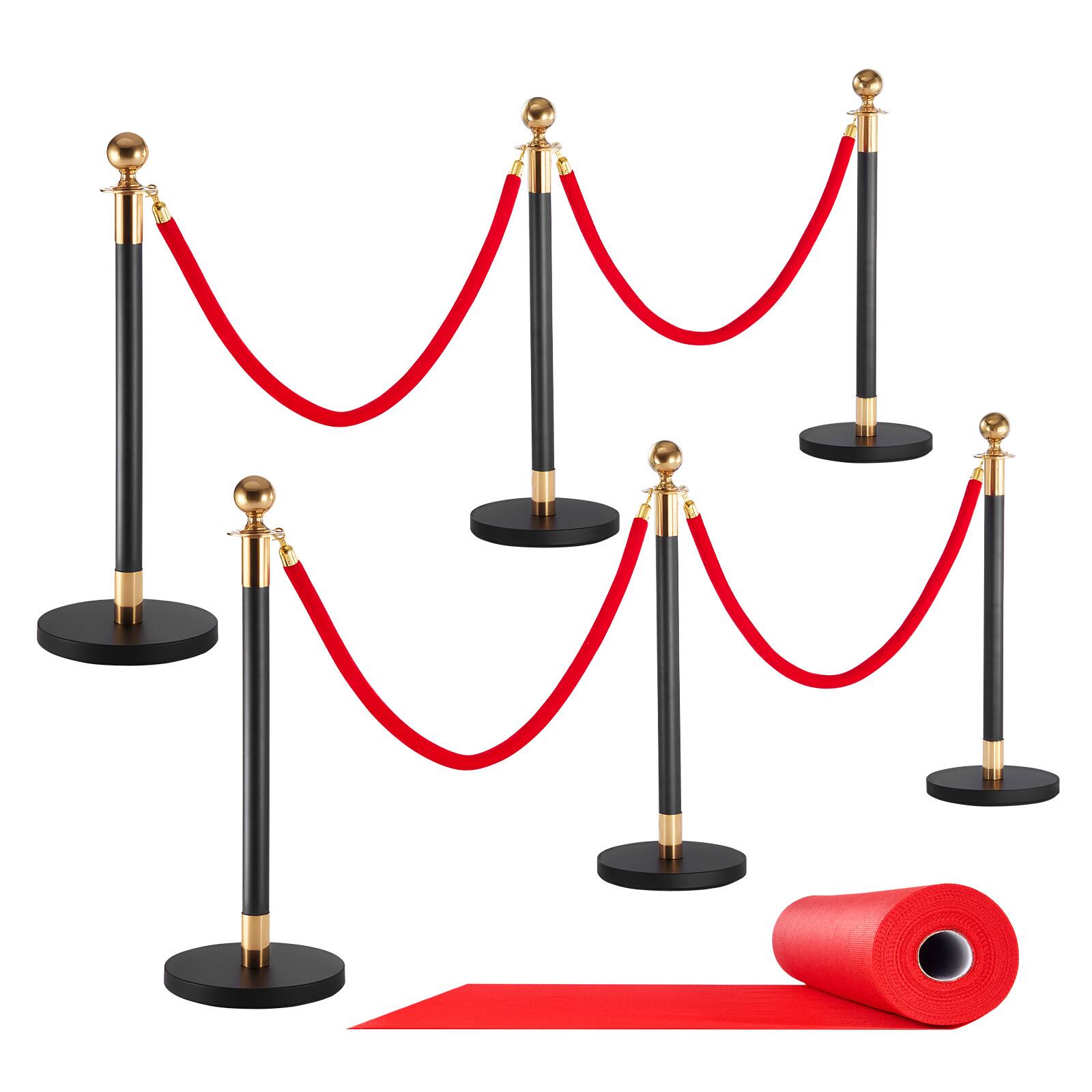 Alt View 5. VEVOR - Stanchion Post, 6 Pcs Crowd Control Barrier Set with Red Carpet, 4 Red Velvet Ropes, Stainless Steel Gold Stanchion - Red velvet rope.