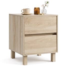 Gymax - Wooden Nightstand Modern End Table w/ 2 Storage Drawers Anti-Toppling Device - Yellow
