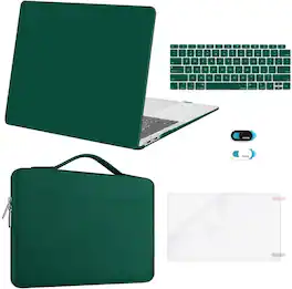 mosiso - 5IN1 Kit for MacBook Air 13 inch Case M1 A2337 A2179 A1932 2021-2018, Case&Bag&Keyboard Skin&Webcam Cover&Screen Film - Peacock Green