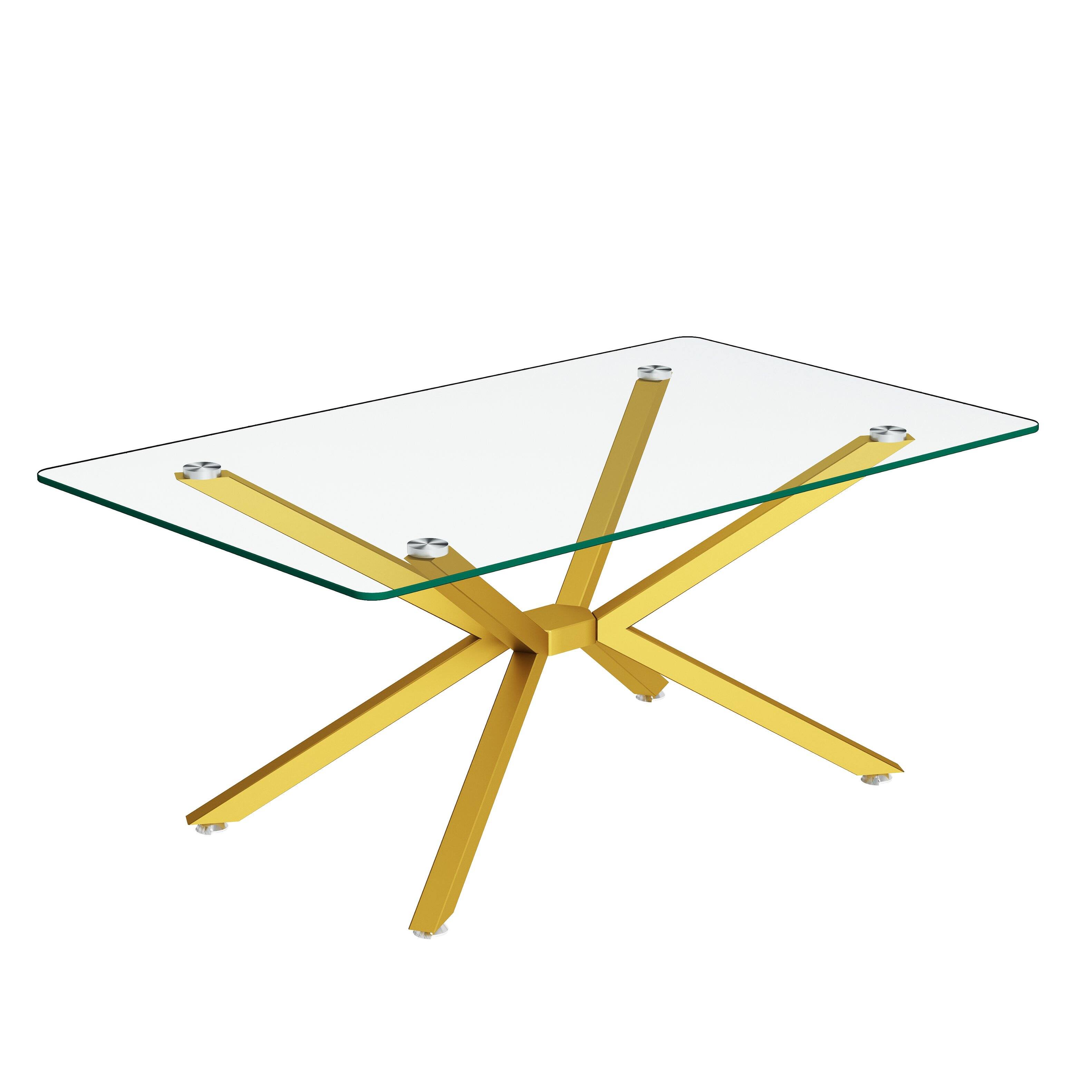 Alt View 3. Z-Edge - Rectangle Glass Coffee Table with Metal Legs, Modern Center Table for Living Room - Gold.