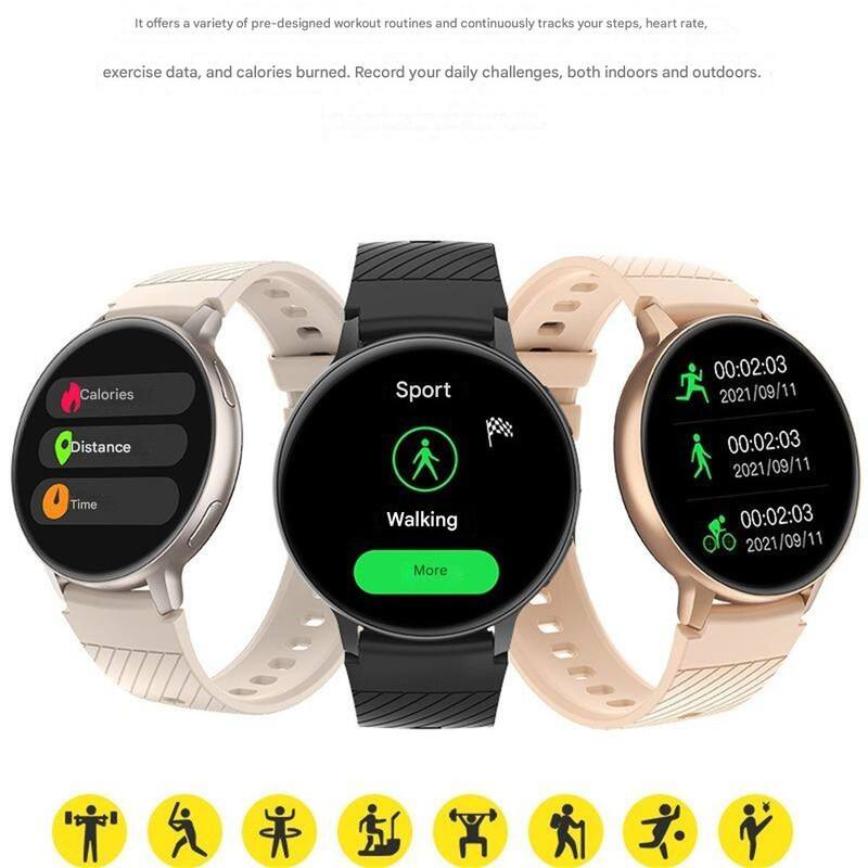 It offers a variety of pre-designed workout routines and continuously tracks your steps, heart rate, exercise data, and calories burned. Record your daily challenges, both indoors and outdoors.

Calories Sport  
00:02:03  
2021/09/11  

Distance Time  
Walking  
00:02:03  
2021/09/11  

00:02:03  
2021/09/11