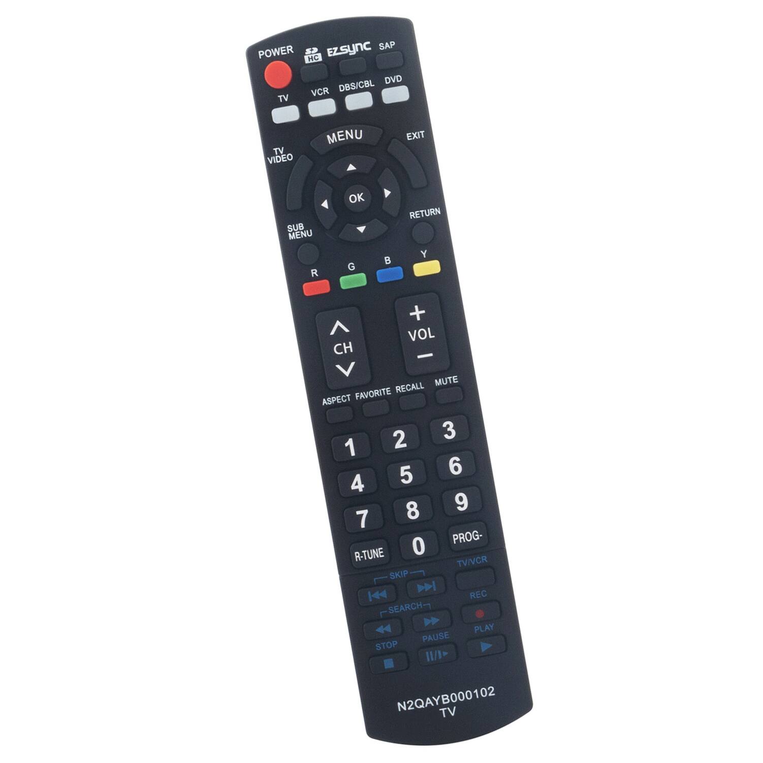EZSync SAP POWER HIC DVD VCR DBS/CBL TV TV VIDEO MENU EXIT SUB MENU R OK G RETURN Y CH + VOL RECALL MUTE ASPECT FAVORITE 2 3 1 5 6 4 8 9 7 PROG- R-TUNE 0 TV/VCR SKIP REC SEARCH- PLAY PAUSE STOP /1 N2QAYB000102 TV