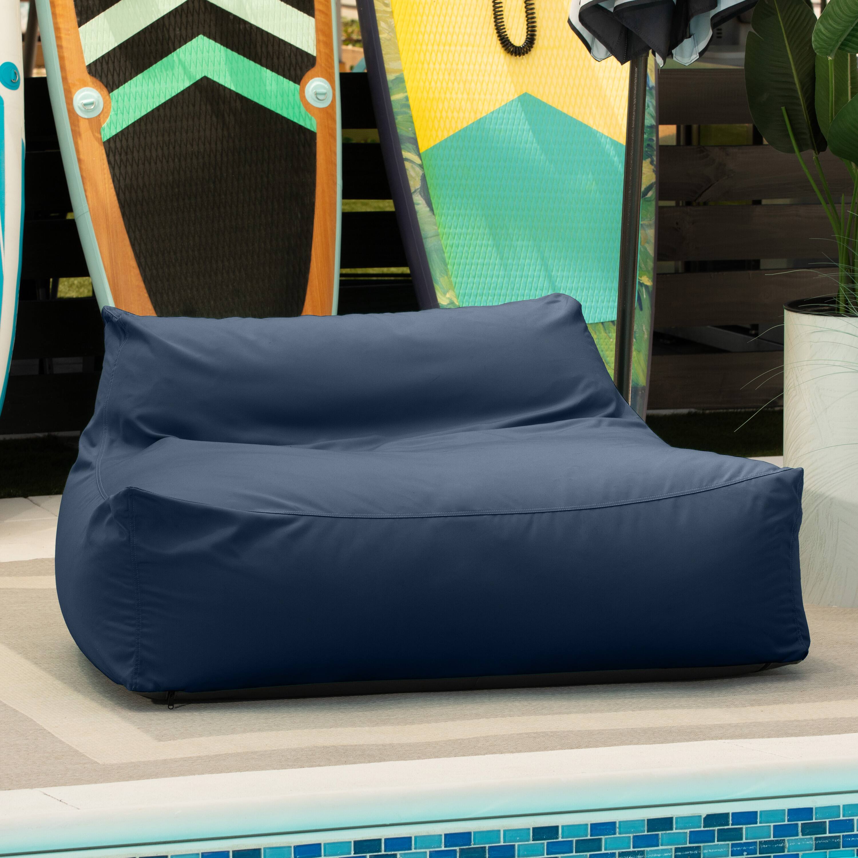 Angle. Jaxx - Jaxx Lavista Outdoor Bean Bag Loveseat / Modern Patio Sofa, Navy - Navy.