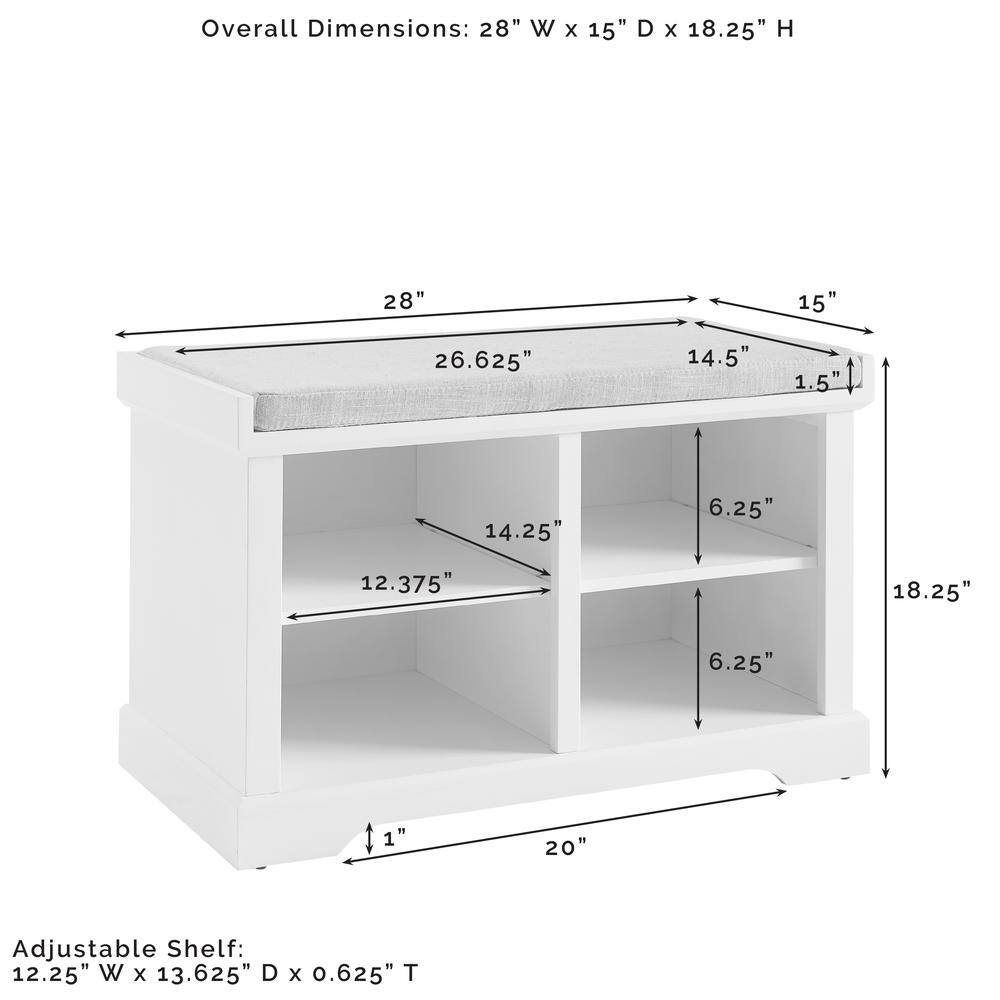 Overall Dimensions: 28" W x 15" D x 18.25" H

28" 15" 26.625" 14.5" 1.5"t 14.25" 6.25" 12.375" 18.25" 6.25" 11" 20"

Adjustable Shelf: 12.25" W x 13.625" D x 0.625" T