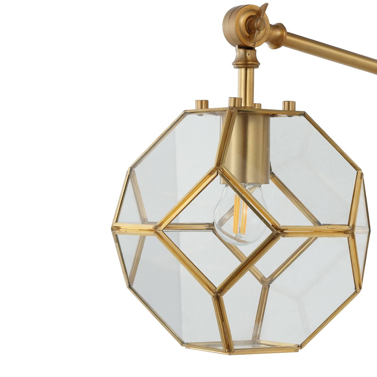 Alt View 4. Jonathan Y - Honeycomb 7.5" 1-Light Modern Contemporary Arm-Adjustable Iron/Glass LED Sconce, Brass Gold/Clear - Brass Gold/Clear.