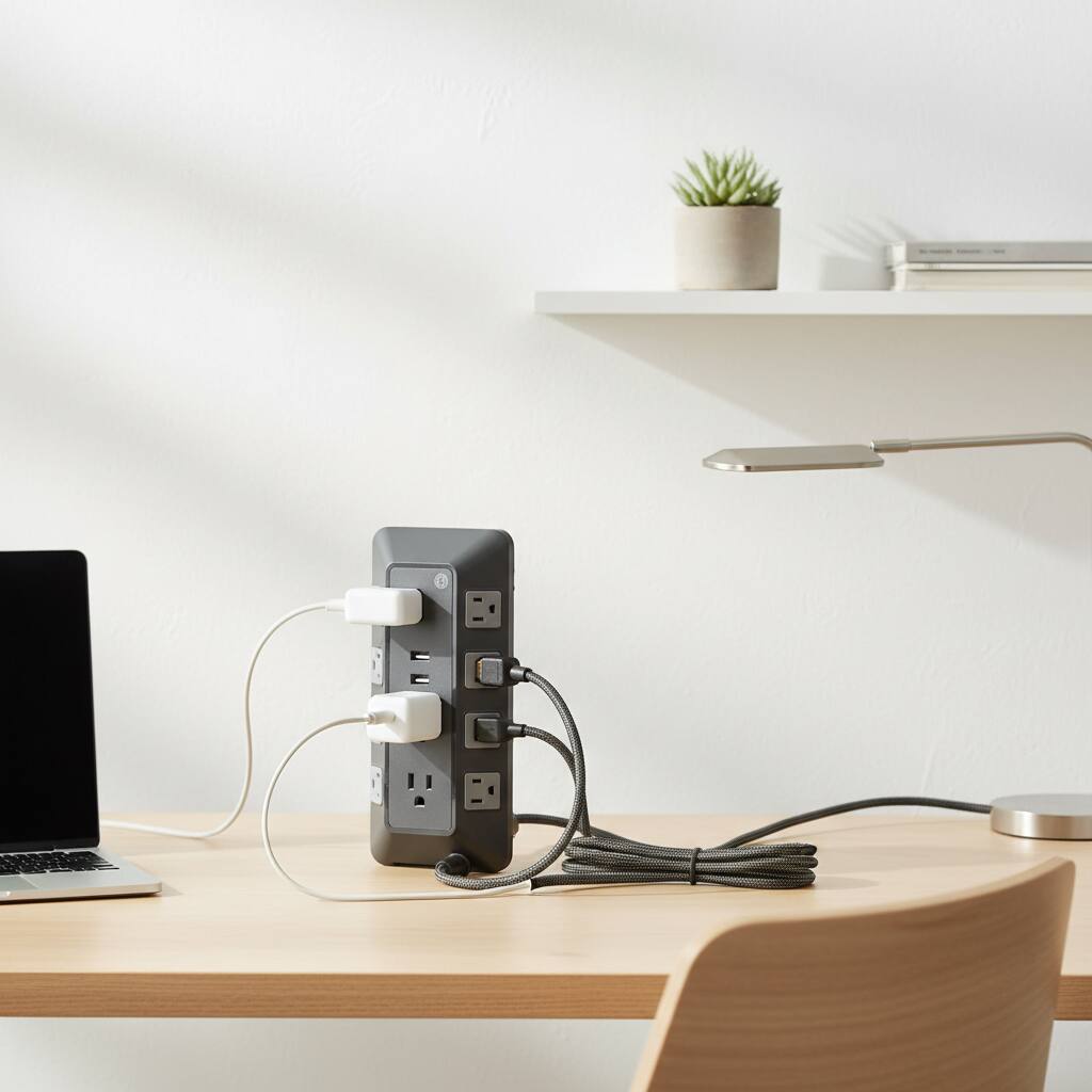 Back. Dazzed Corner - 10-Outlet Surge Protector – 2 USB-A, 4Ft Braided Cord - Black.